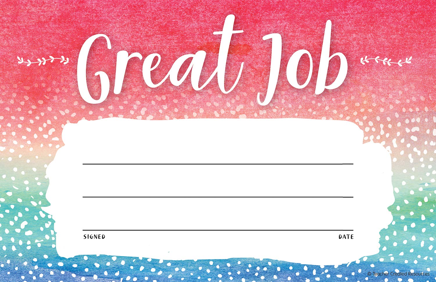 Teacher Created Resources Watercolor Great Job Awards, 8.5" x 5.5"