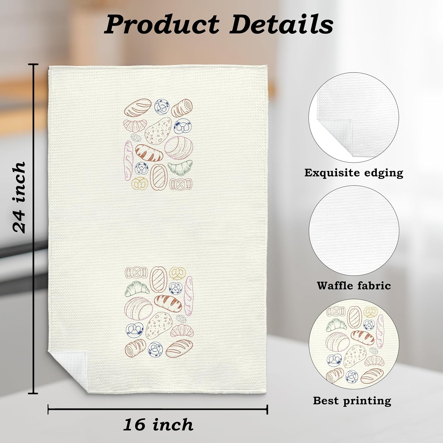 Trendy Pasta and Bread Kitchen Towels Set of 2, Colorful Italian Food Decorative Dish Tea Towels, Bakery Decor, Baking Gifts Chef Gifts Hand Towels for Kitchen Decor, 16x24 Inch - Image 6