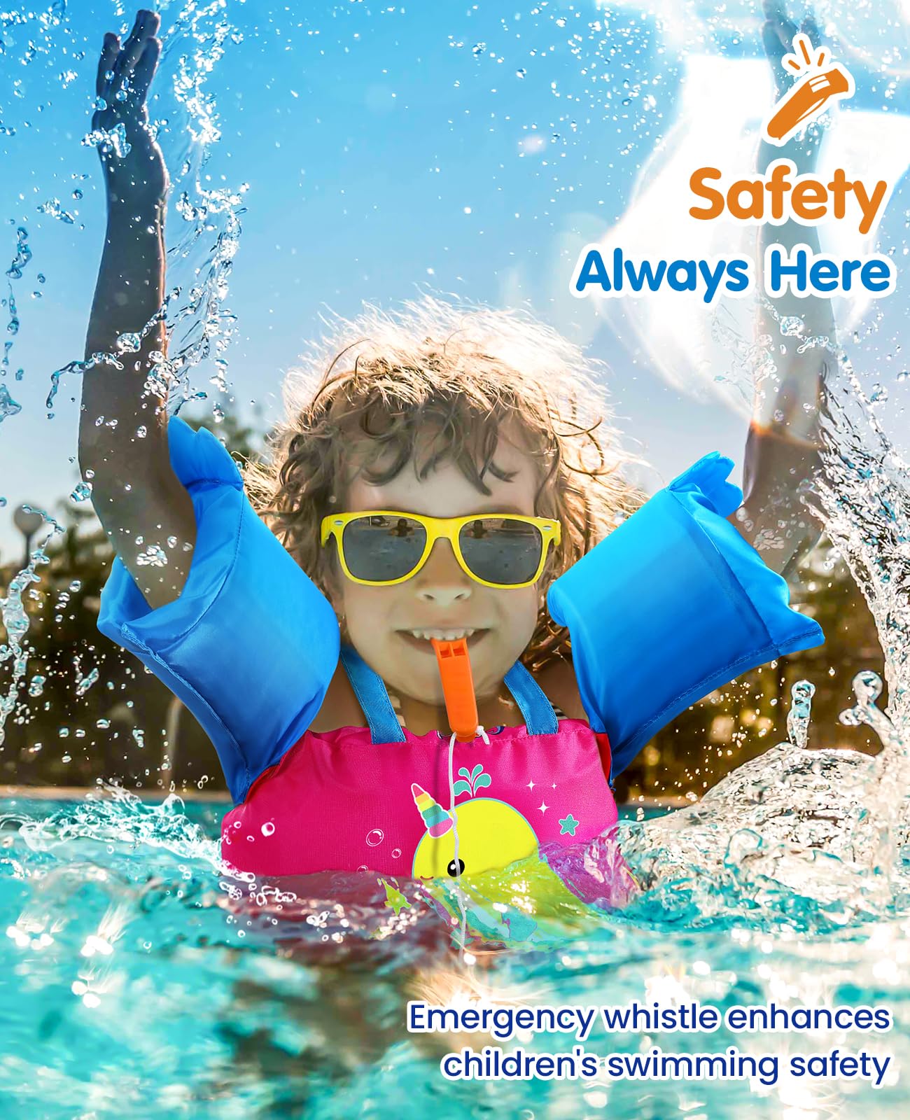 HeySplash Chaleco de Natación para Niños, Manguito de Natación con Correa Ajustable, Flotador de Piscina para Niñas de 13-30/22-44lbs, Flotador para Niños Aprendan a Nadar