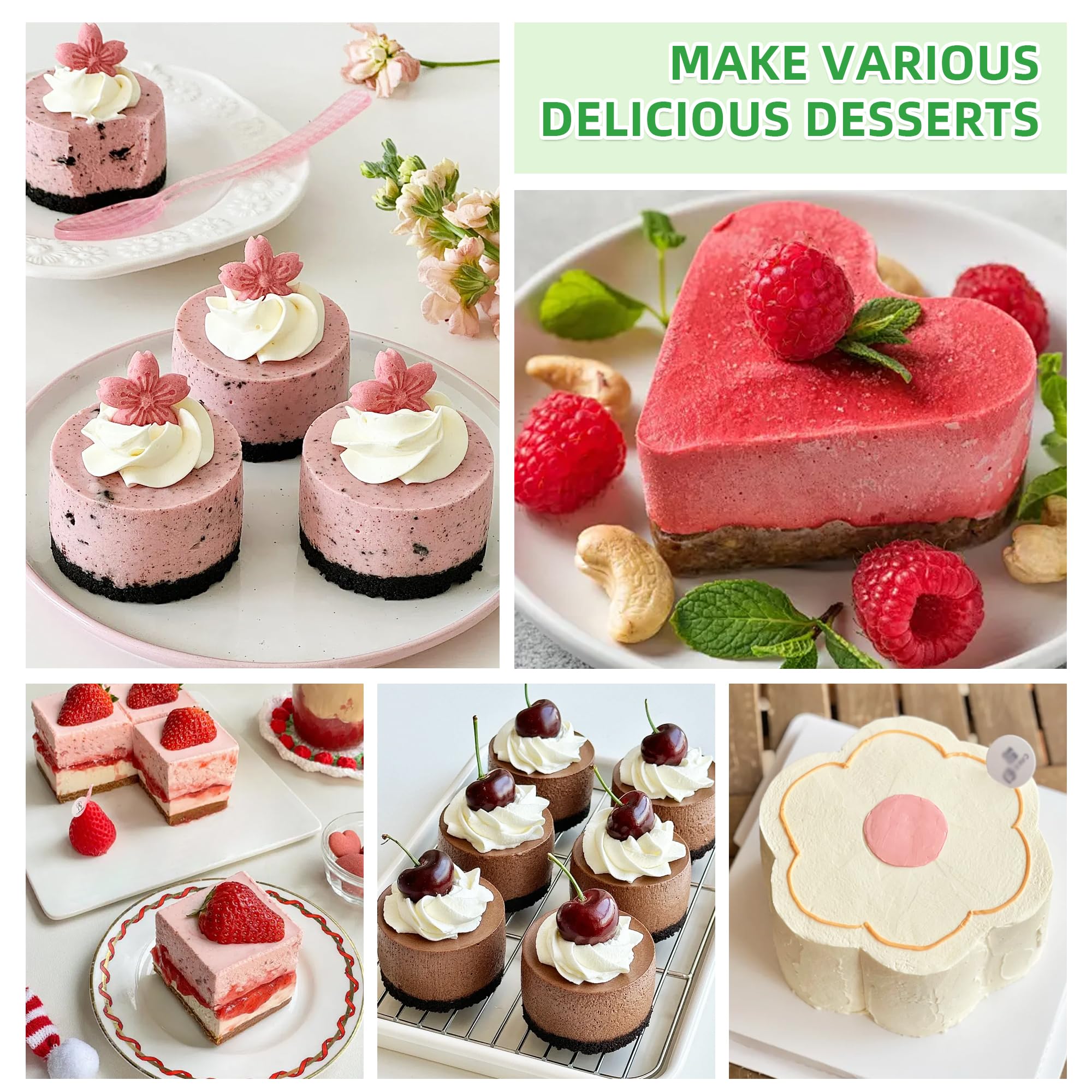 Lot de 4 Anneaux à Mousse en Acier Inoxydable avec Presse Alimentaire pour la Confection de Desserts