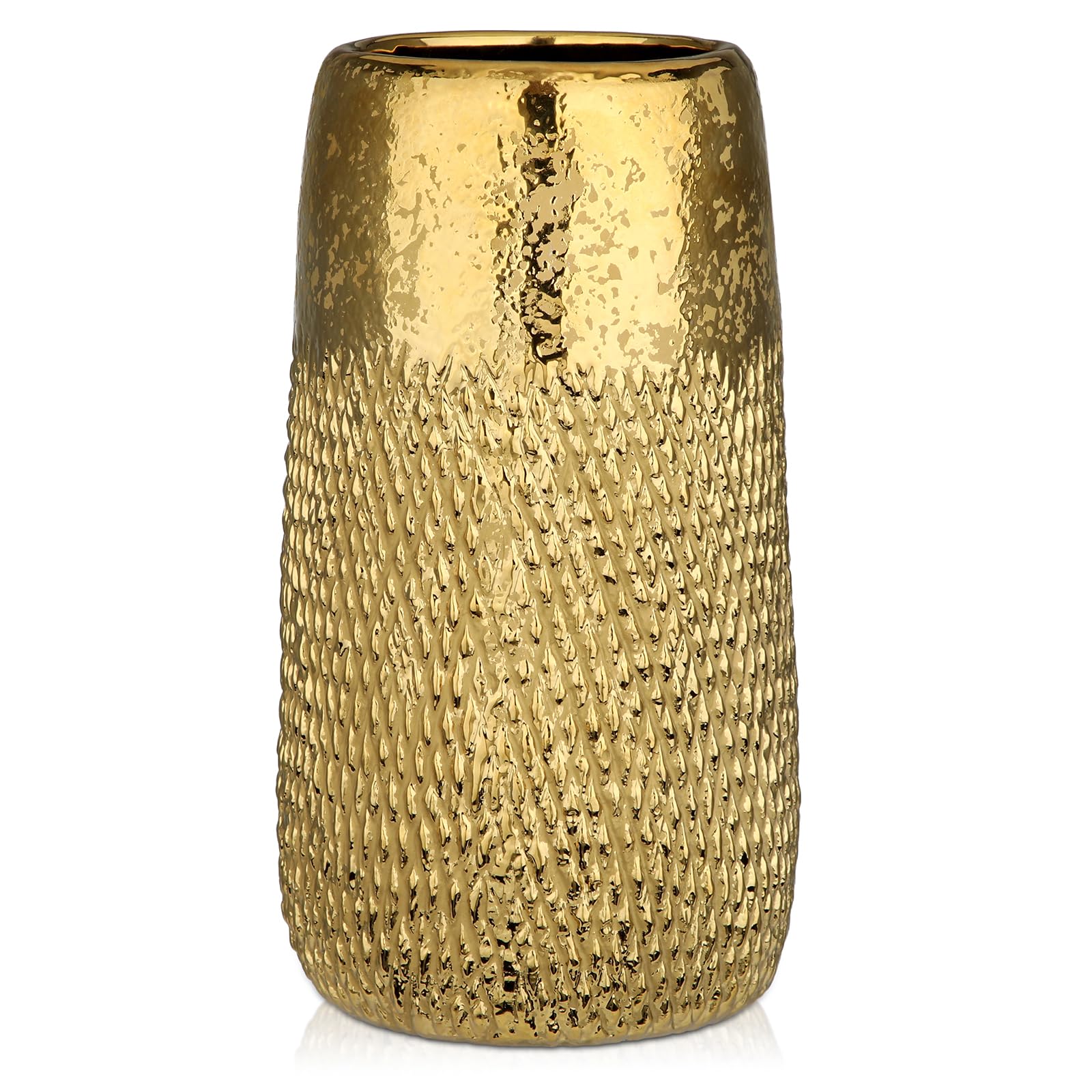 Arborus Gold Vase 26cm Ceramic Vases for Flowers 10.2" Tall Vintage Decorative Vases for Plants Modern Cylinder Table Vase for Living Room Dining Room Kitchen Home Office Décor