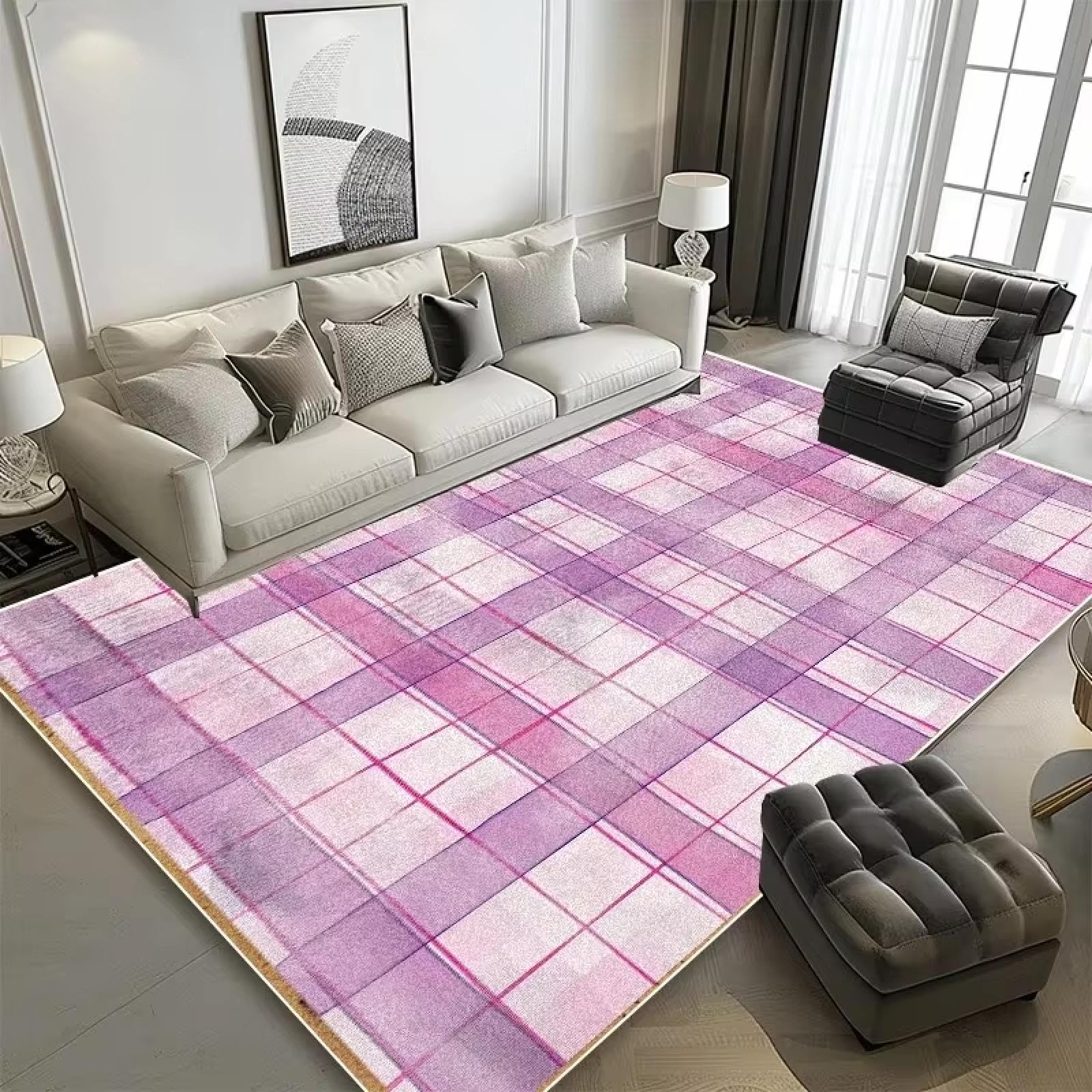 Alfombra lavable y antideslizante con diseño de cuadrícula moderna para dormitorio 80x140cm