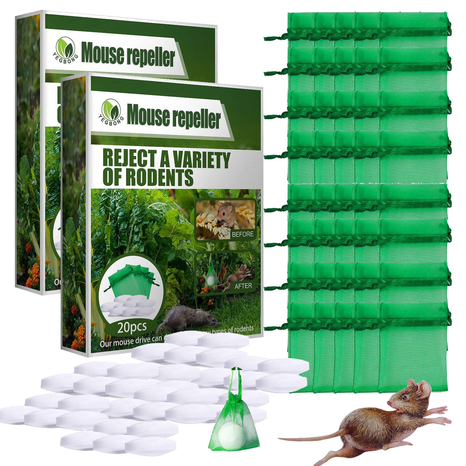 60PCS Peppermint Oil Rat Repellent, Rodent Repellent Balls, Keep Mice Out for Good, Natural Mice Rat Squirrel Repellent for Home Indoor Outdoor Garages RV Closets Trucks Car Engines (40PCS)