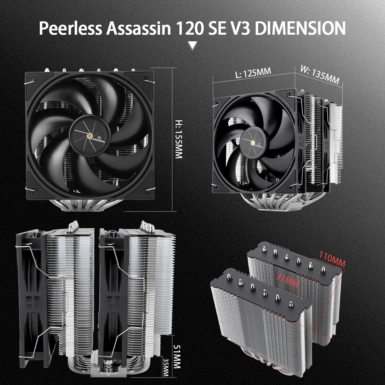 Thermalright Peerless Assassin 120 SE V3 - Enfriador de aire para CPU (6 tubos de calor, doble torre, ventilador TL-P12 PWM, cubierta de disipador de calor de aluminio, para AM4/AM5, Intel LGA1851