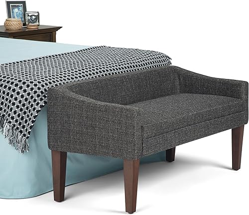 Miniatura 4 de SIMPLIHOME Parris - Banco tapizado de 50 pulgadas de ancho, asiento de pasillo tapizado en gris oscuro, banco contemporáneo para entrada o sala de