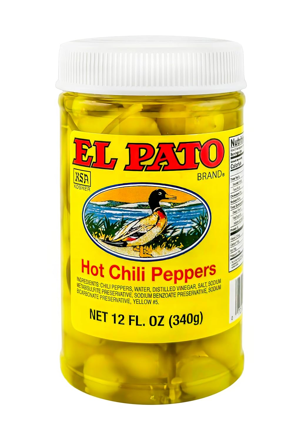 El Pato Hot Pickled Yellow Chili Peppers 12oz Jar - Kosher USA Made Tangy Spicy for Tacos Sandwiches