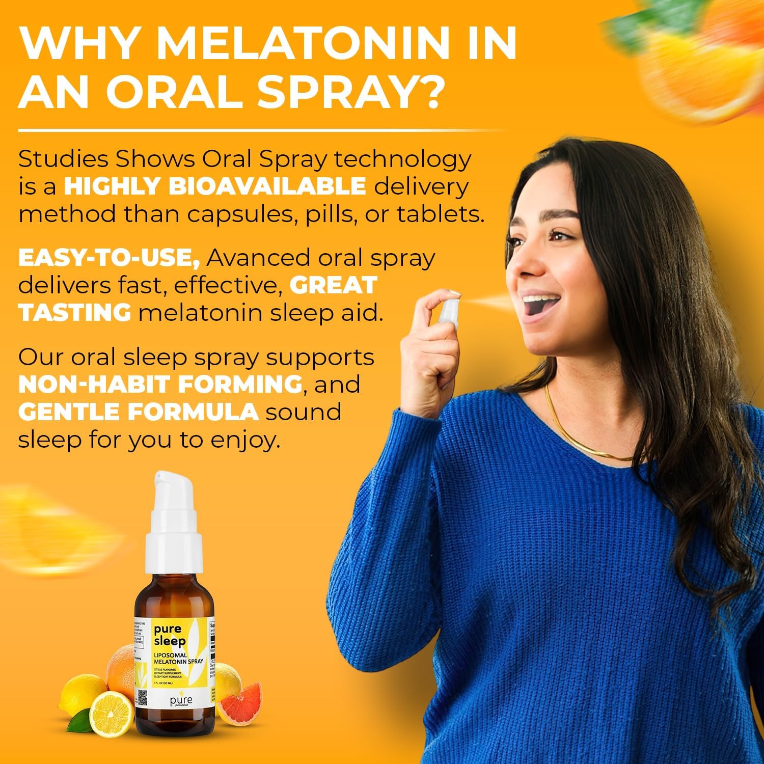Fast-Acting Melatonin Sleep Spray Liposomal Oral Mist for Adults & Kids Natural Citrus Flavor, Alcohol-Free, Gluten-Free Sleep Support