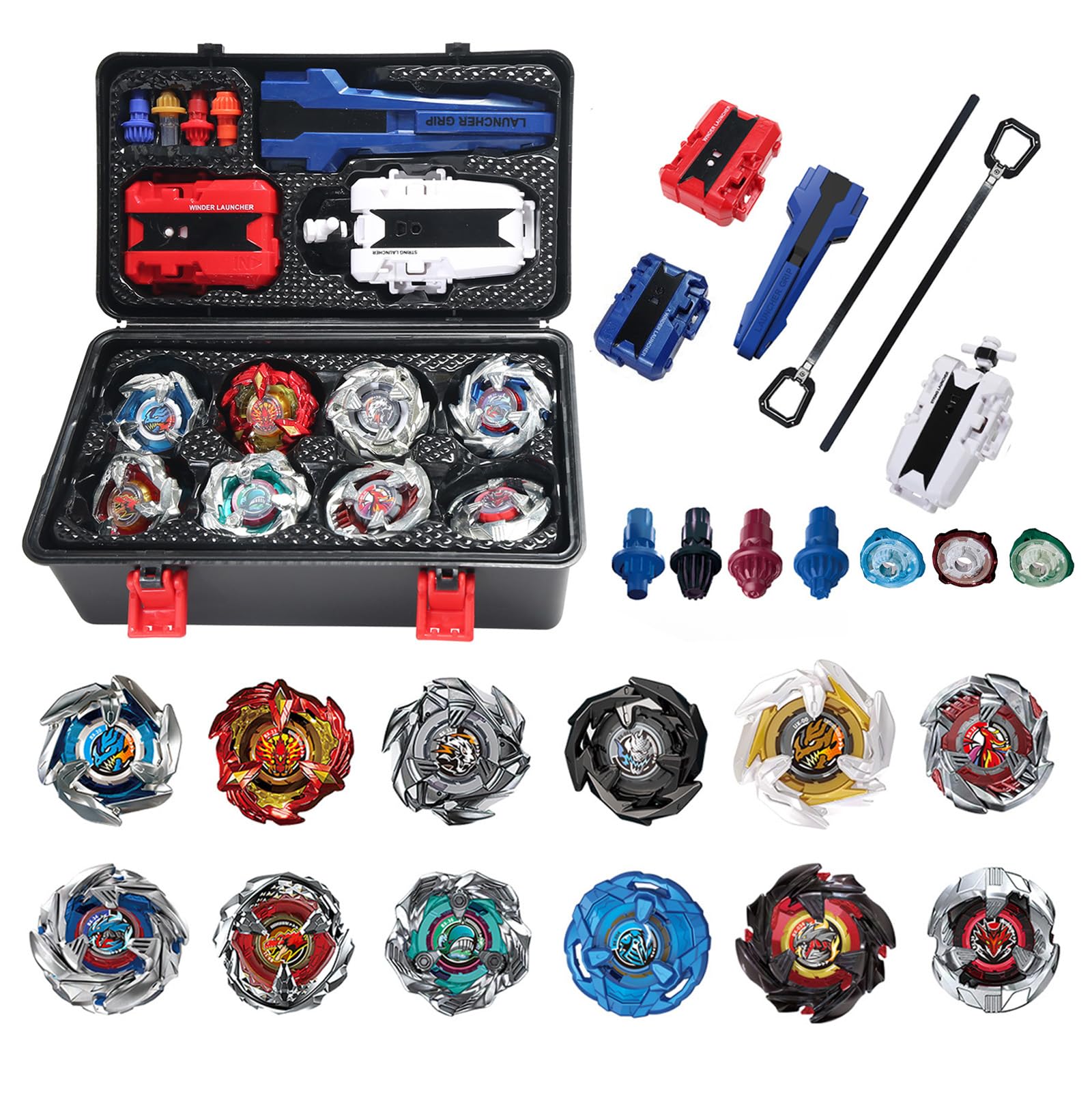 Wotean 12-Top Battle Set, 3 Launchers + 1 Handle + 3 Center Rings + 4 Bases, with Storage Box, Birthday Gift, XD168-B