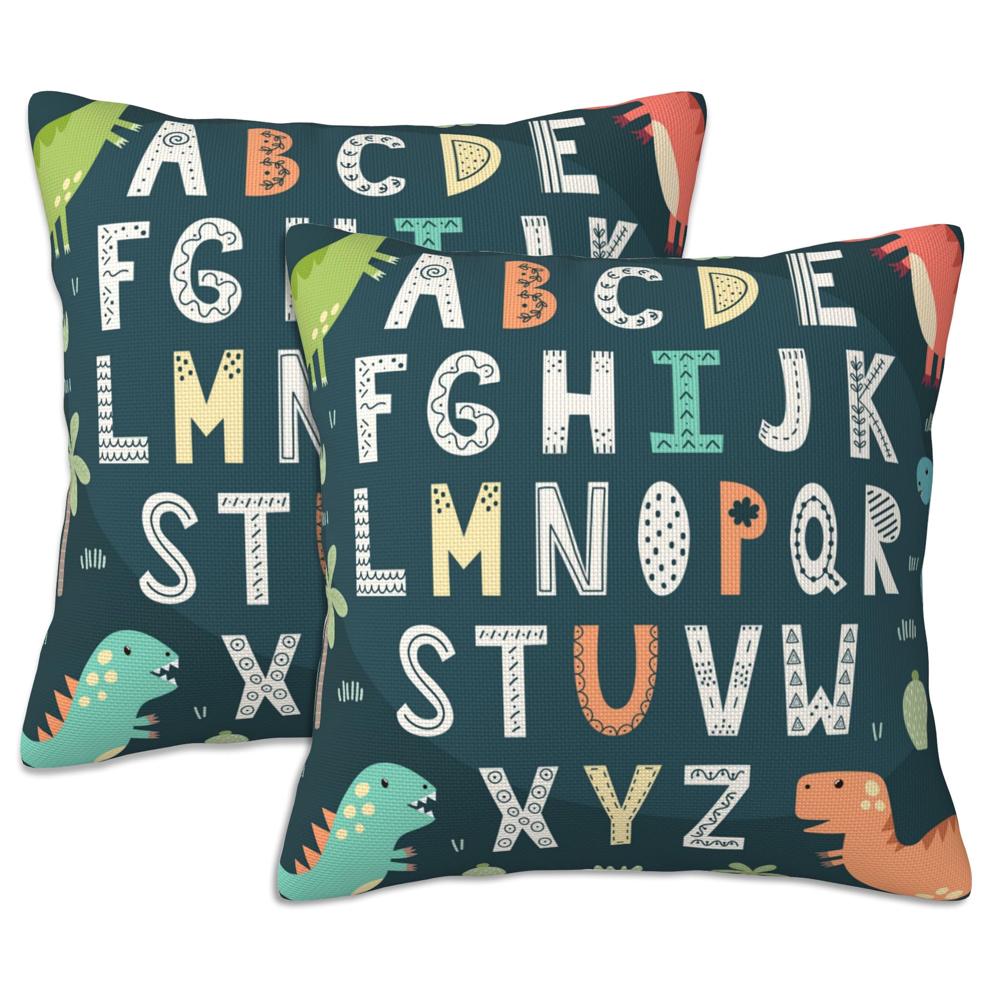 Naqiuli Throw Pillow Covers Funny Alphabet Pillow Covers 18x18 Inch Set of 2 Cute Dinosaurs Throw Pillows Decorative Pillow Cases Cushion Covers for Bedroom Livingroom Sofa Farm House