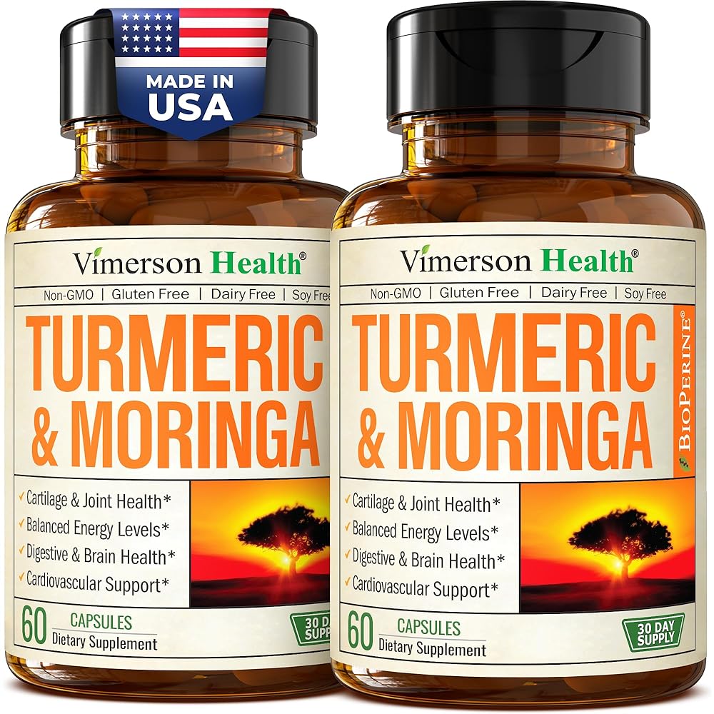 Moringa + Turmeric Curcumin Supplement for Joint Health, Gut Health, Energy and Immune Support - Total Wellness Formula - Tumeric Curcumin with Black Pepper & Moringa Pure Capsules - 60 Count - 2 Pack