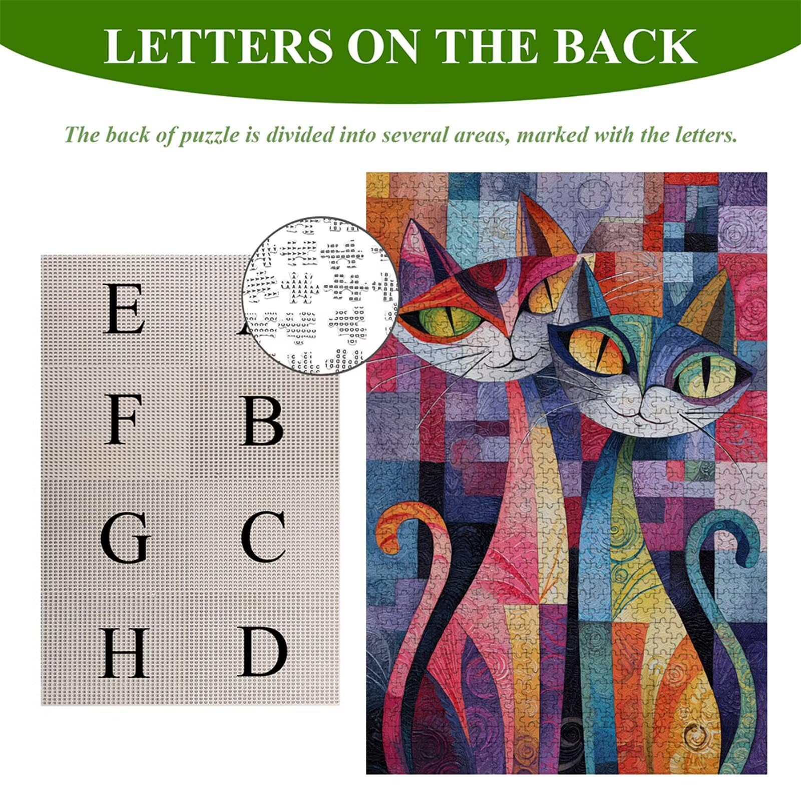 Puzzle 1200 Piezas Adultos Abstracto & Gato, Rompecabezas con Letras Traseras y Póster, Pasatiempo Antiestrés, Decoración de Pared, Regalo Decorar Mujer Hombre 75 x 50 cm (14 Años +) P3#781