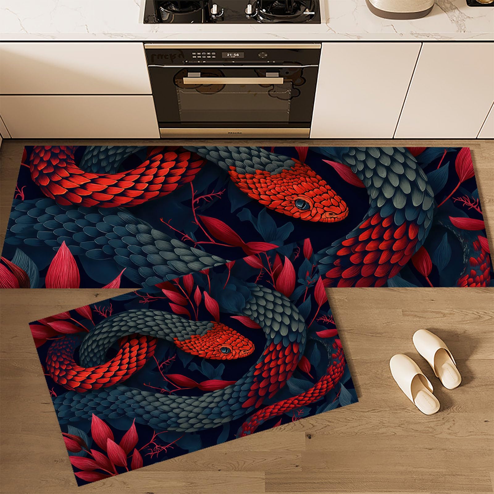 Tapis de cuisine serpent rouge sublimez votre salle à manger avec ce lot de 2 tapis lavables