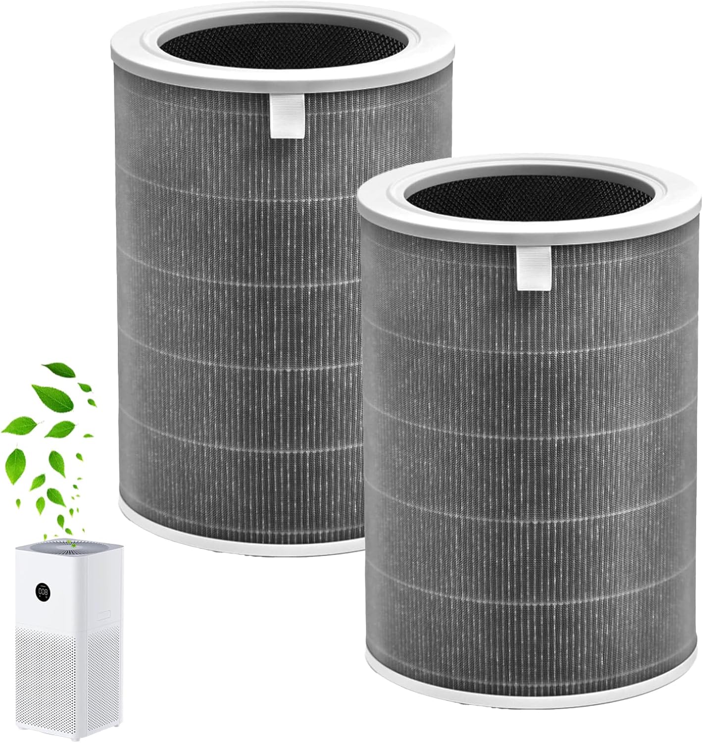 M8R-FLH Mi Filter for Xiaomi Mi 3C 3H 3, 2C 2H 2S, Pro Air Purifier with 3-Stage Filtration with Activated Carbon – Captures Dust, Hair, Pet Dander & smell | 2-Pack