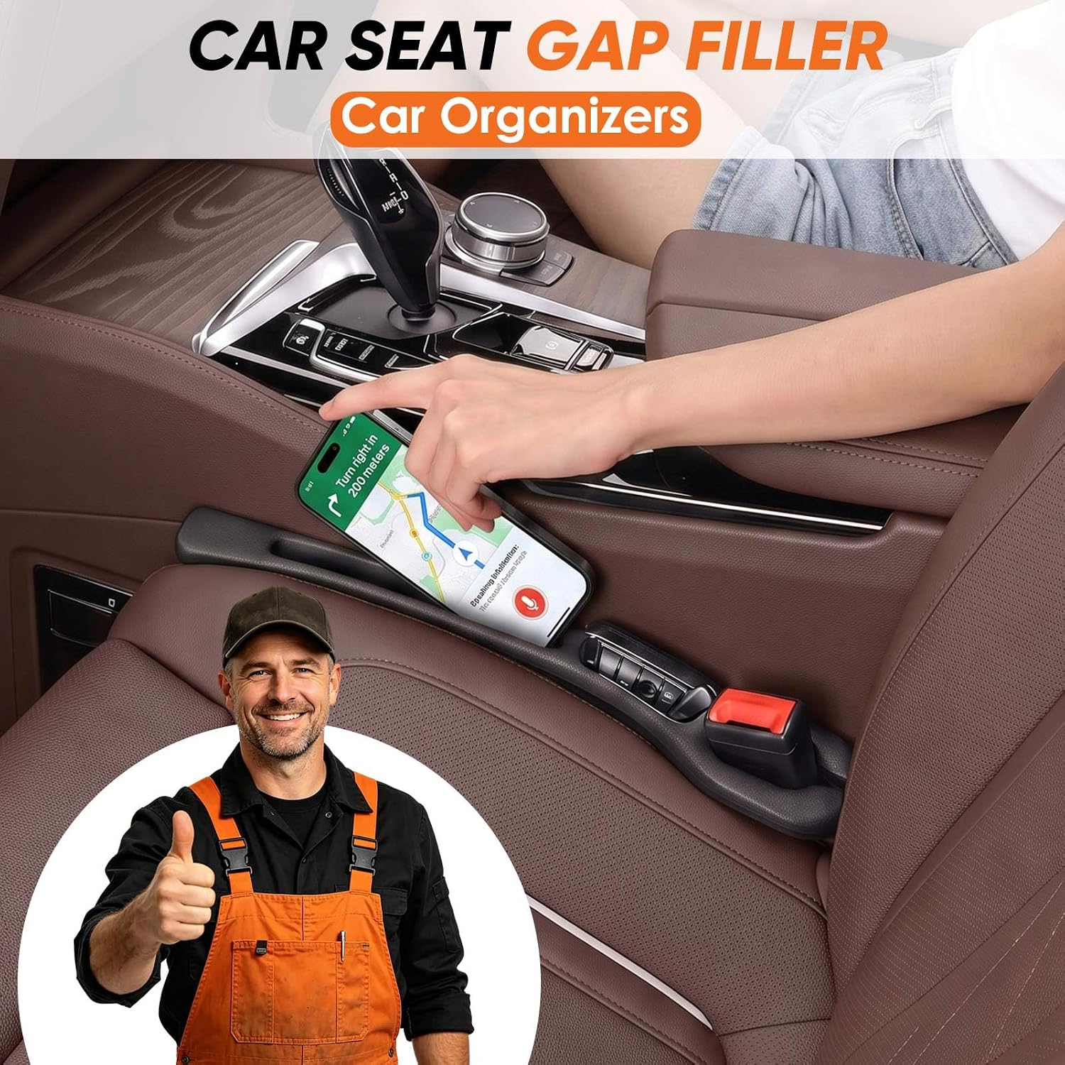 Car Seat Gap Filler Organizer 2Pack,2 in 1 Car Accessories Interior,No Drop Seat Guard with Storage Slot for Phone,Keys,Essential Anti-Fall Gap Filler for Car SUV Truck,Black