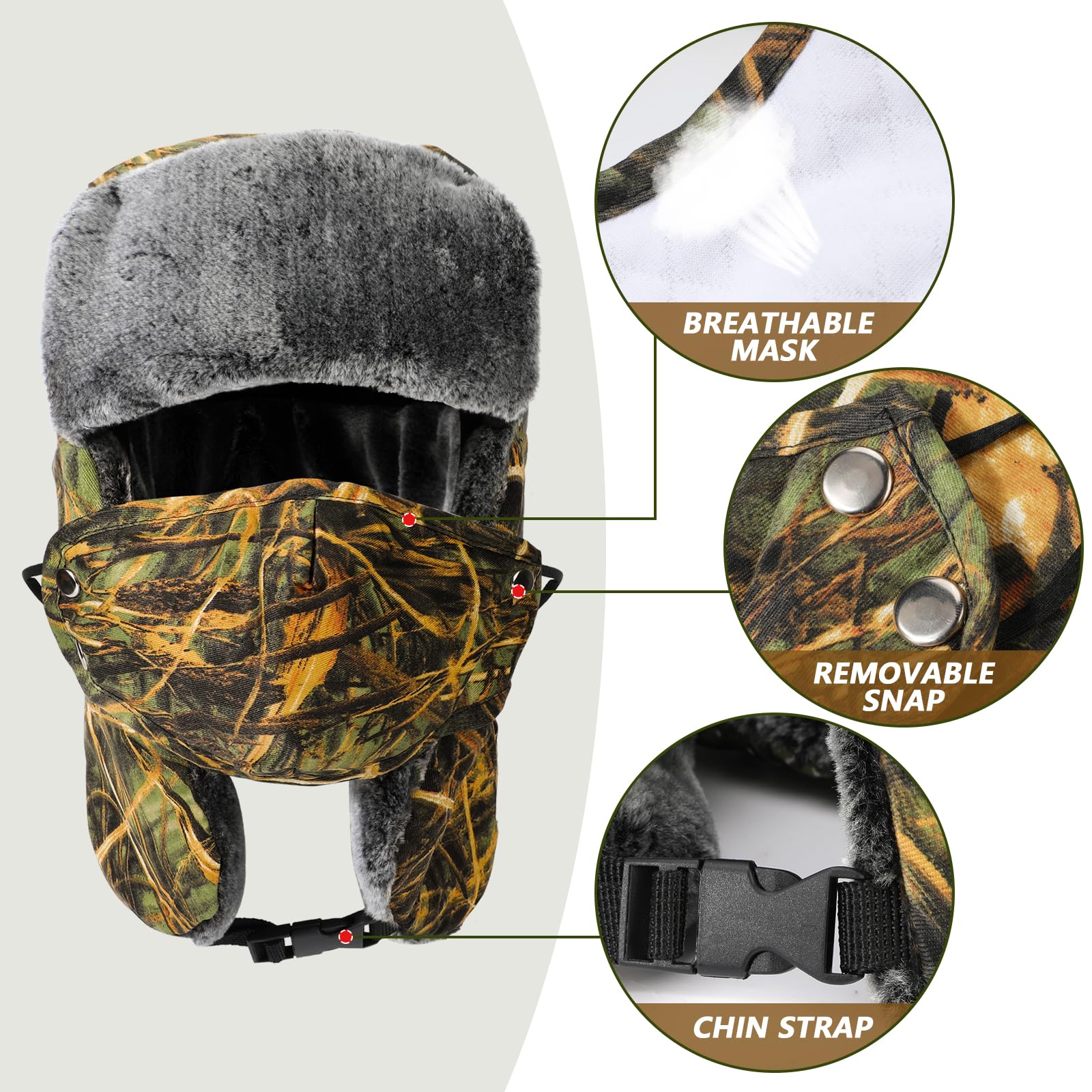 Tarnkappen-Fliegermütze, warme Wintermütze mit Ohrenklappen und winddichter Gesichtsmaske