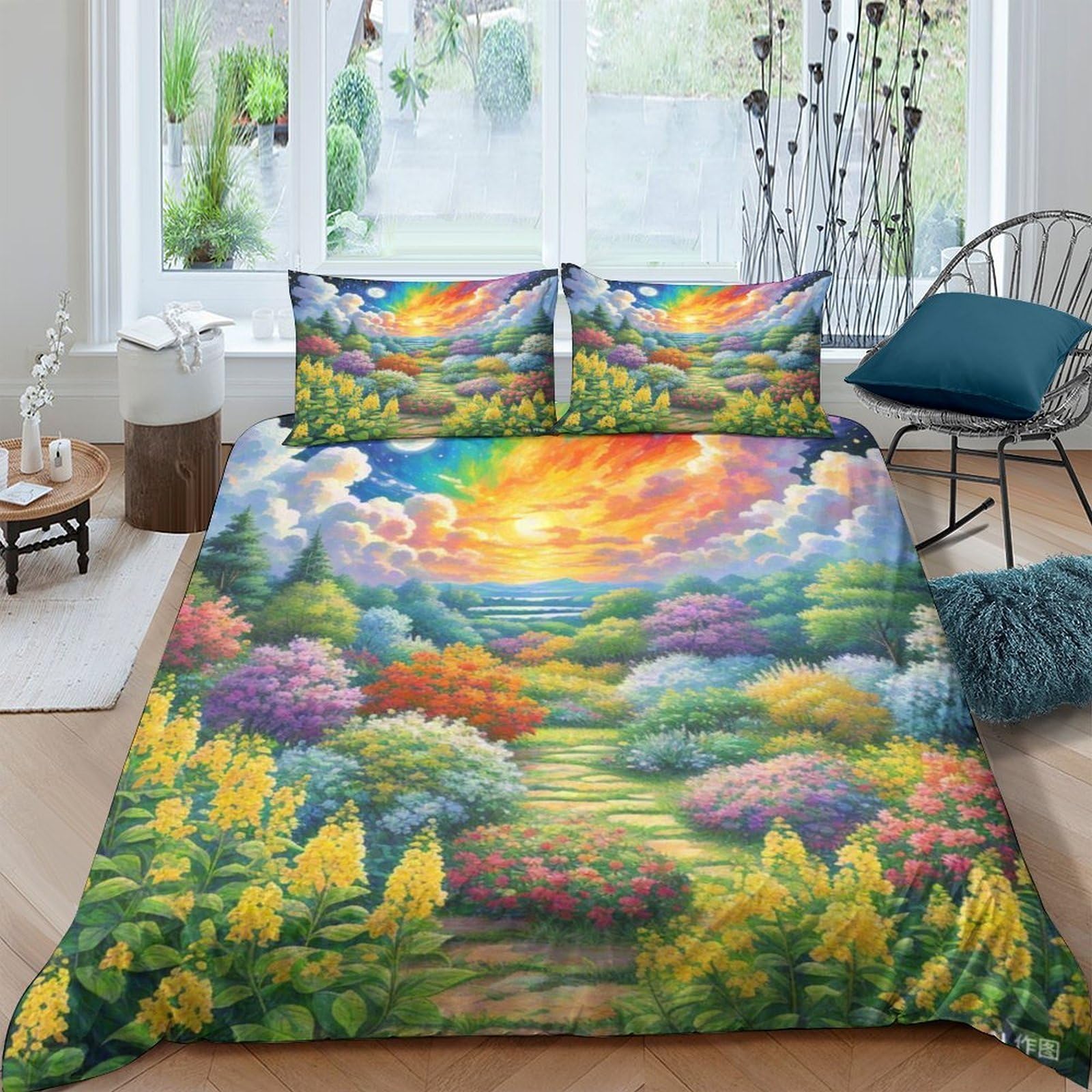 Linge de lit microfibre douce 200x200 imprimé floral chèvrefeuille 3D