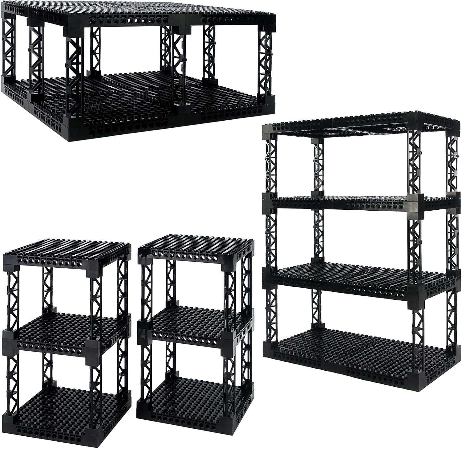 Feleph Plates 16x16 Brick with Pin Holes and Support Girder Triangular Vertical City Construction Site Pixel Art Baseplate Technic Parts Bulk Structural 8 PCS +18 PCS Building Blocks Set (Black)