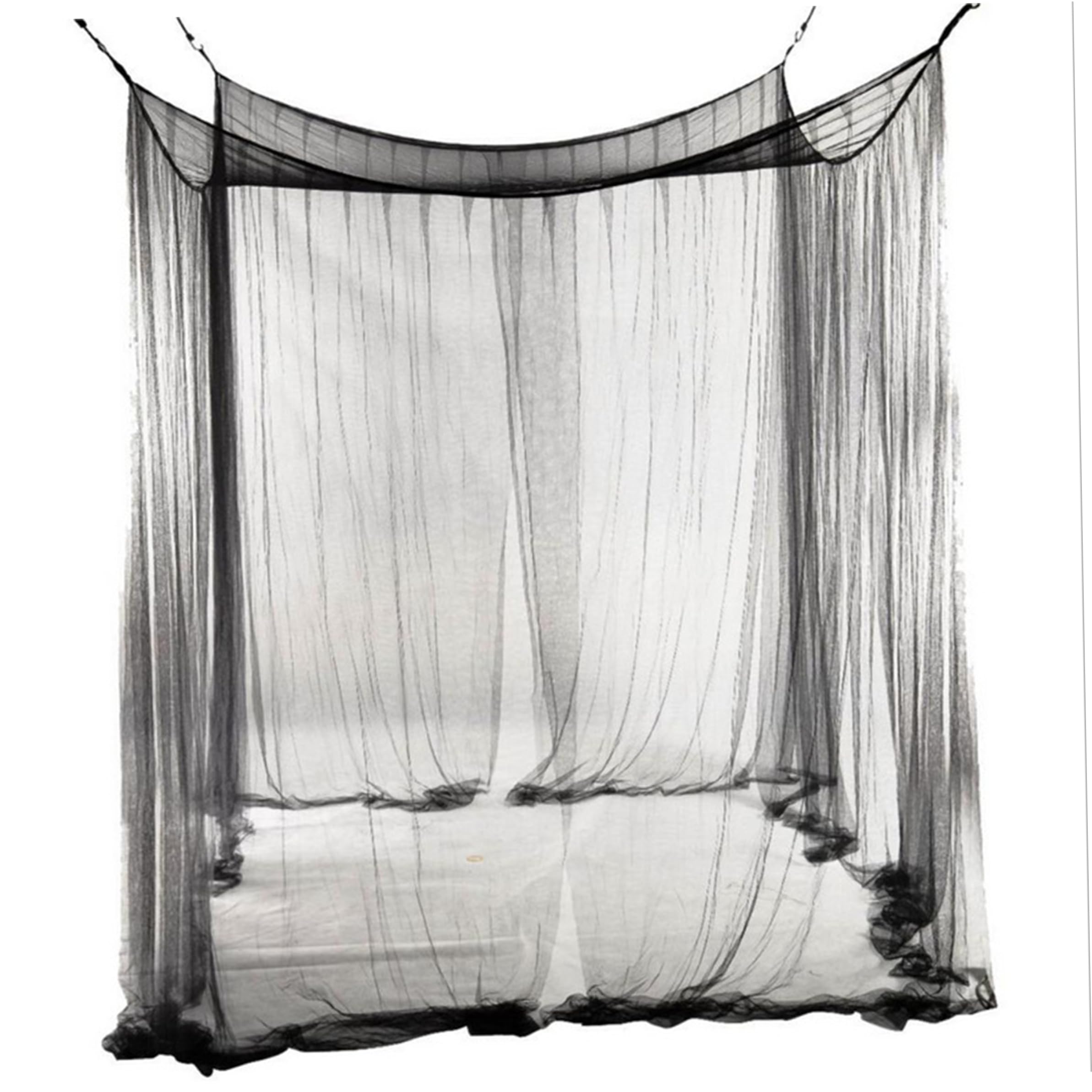 Cortinas de cama con dosel negro de estructura ligera con aberturas cruzadas