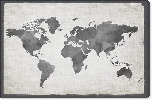 The Oliver Gal Artist Co Maps - Lienzo decorativo 449 x 299in diseño de mapamundi gris color gris y blanco