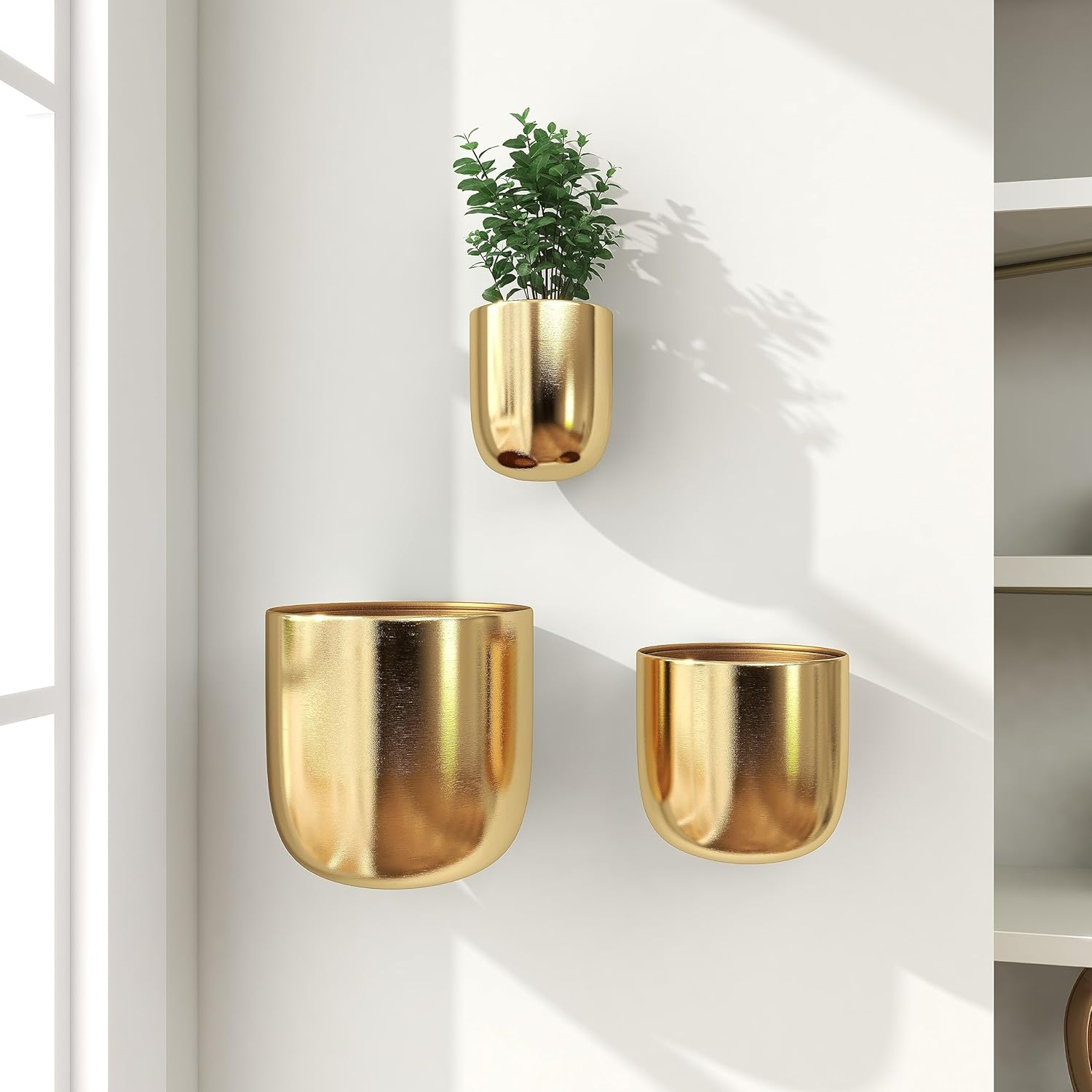 Gold Iron Indoor Outdoor Round Wall Planter Set of 3
