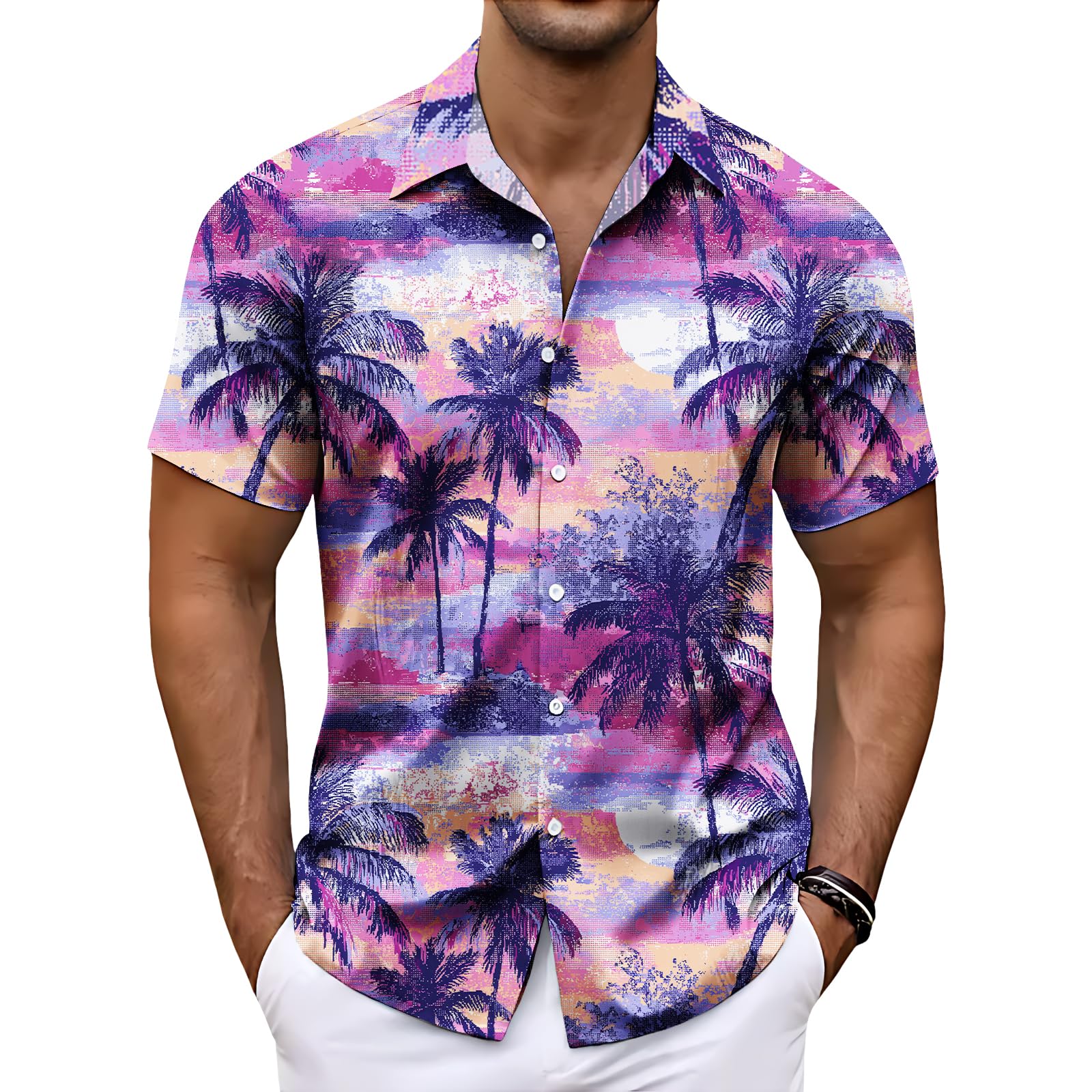 Hawaiian Shirt for Men Casual Summer Short Sleeve Button Down Tops Fashion Floral Printed Beach Shirts