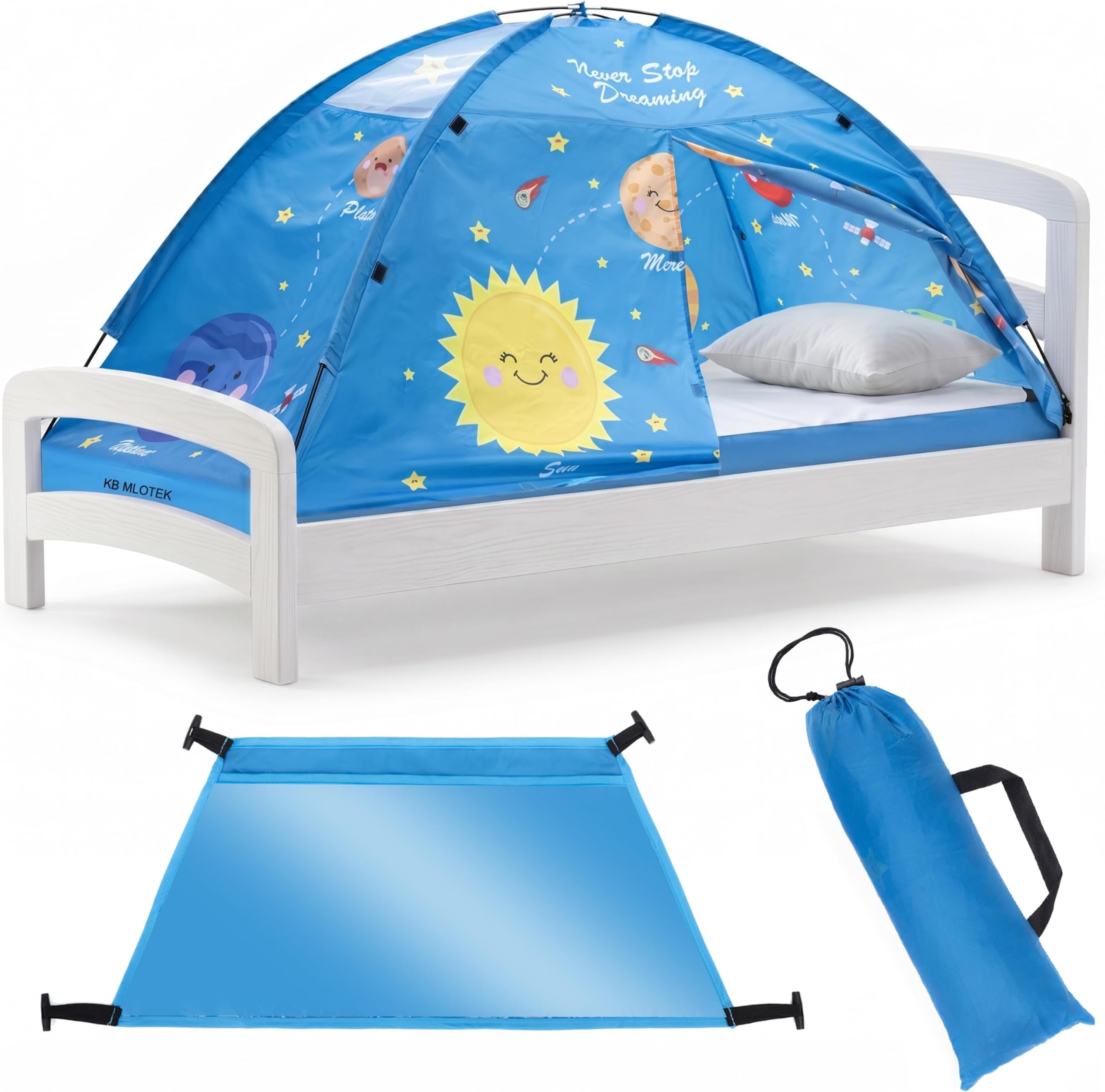 Outer Space Bed Tent for Kids - Magical Dream Tents with Educational Bedroom Decor - Top Bunk Beds Canopy Privacy Pop Up Sleep Pod for Girls and Boys Indoor Fort - Twin and Full Size Mattress