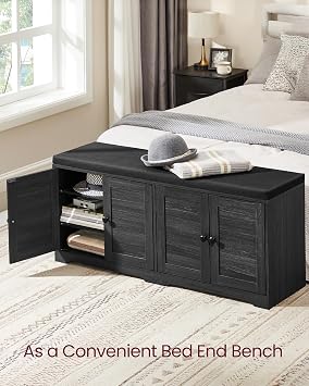 VASAGLE 3-Tier Shoe Storage Bench with Cushion, 14 x 47.6 x 20.7 Inches