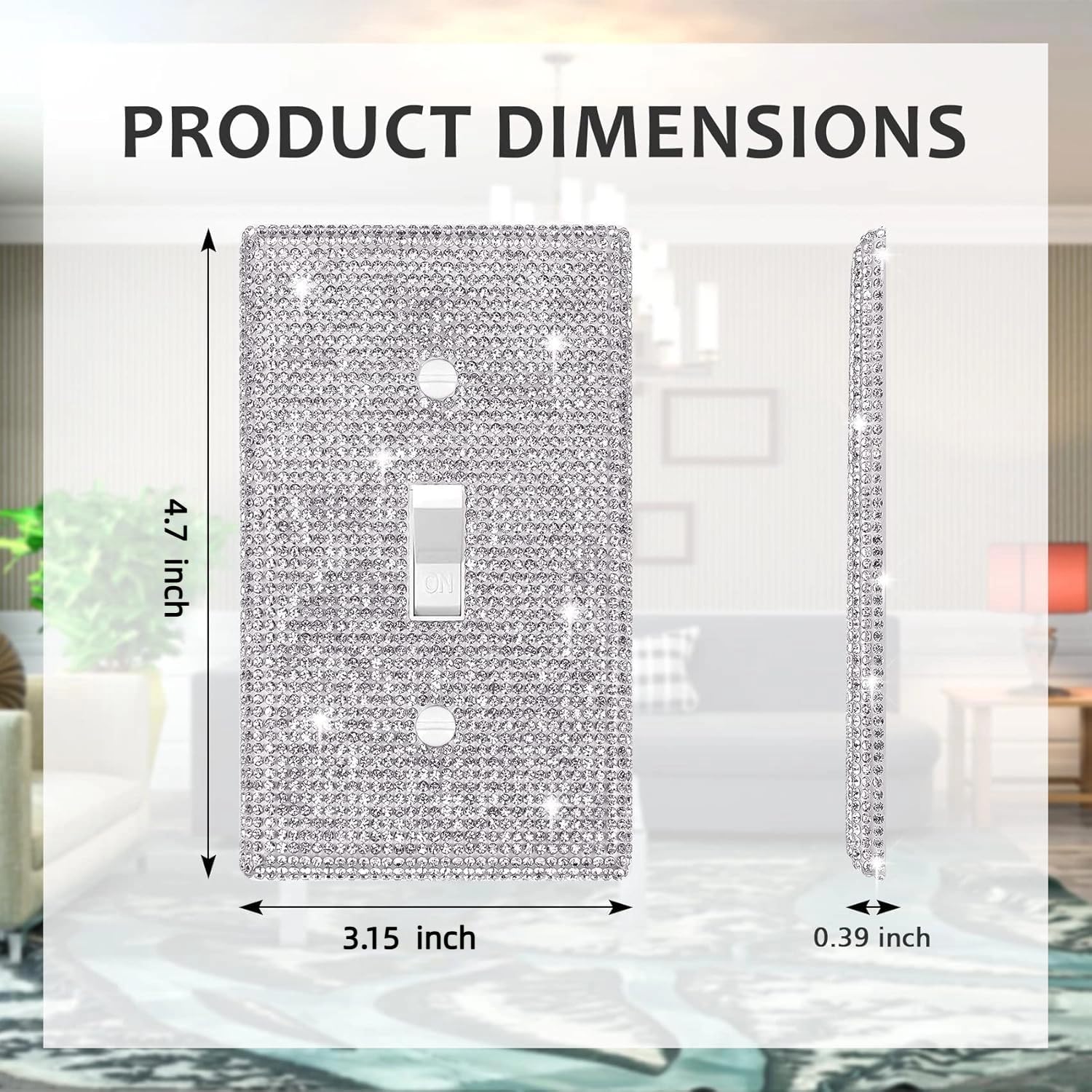 Wall Plate Light Switch Cover, Standard Size 4.50" x 2.76",Silver Rhinestones Bling Decorative Wall Plate Light Switch Outlet Cover for Bedroom Accessories Home Decor (Single Gang Toggle)