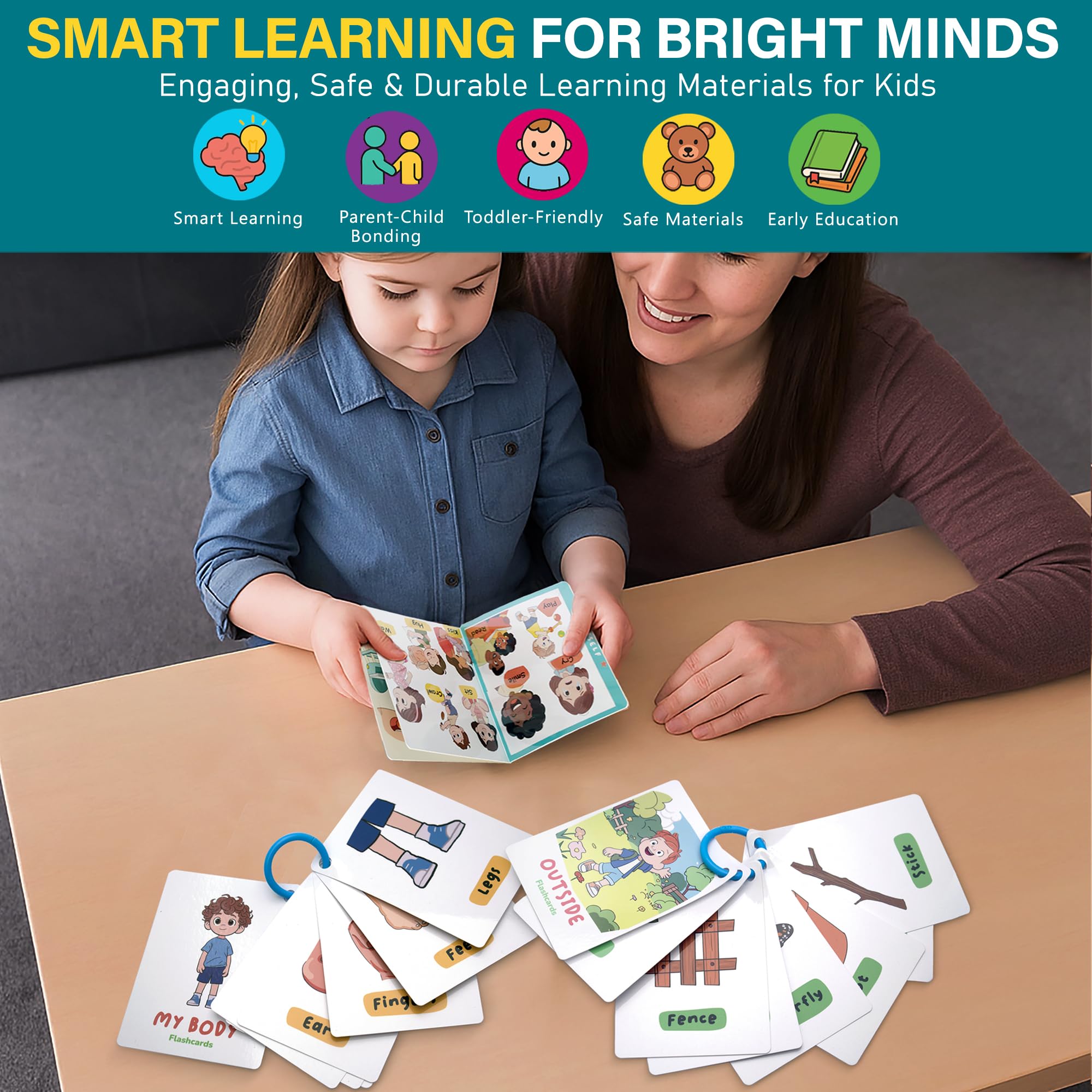 EDUKIDS Little Learners Box – Caja Montessori Educativa 1–3 Años con Libros, Flashcards en Inglés, Tablero de Actividades | Juguete Educativo de Lenguaje y Vocabulario | Regalo Bebé Niño Niña