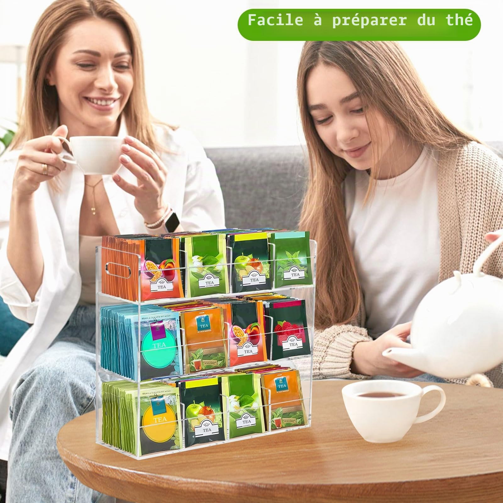 mumisuto BoîTe De Rangement Pour Thé Et Sachets De Thé, BoîTe à Thé En Acrylique Transparent avec 12 Compartiments, éTagèRe Verticale De Rangement Pour Sachets De Thé Pour Le Salon, Le Bureau