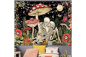 Accnicc Mushroom Skull Tapestry: Nature's Gothic Tapestry for Dorm or Living Room Ambiance