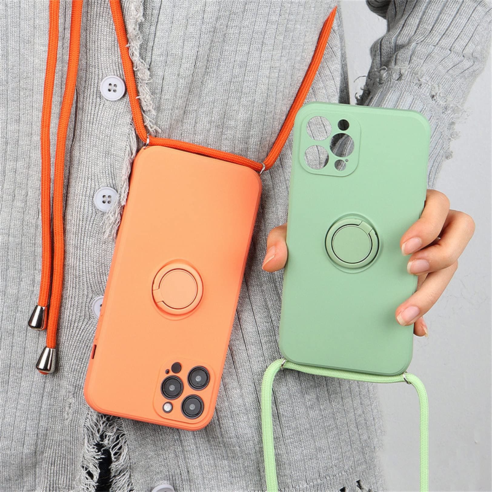 Emlivi Mobile Phone Lanyard Case For IPhone 16, Necklace Case With 360 Degree Ring Holder, Nylon Shoulder Strap, Silicone TPU Phone Case With Lanyard, Crossbody Protective Case With Strap For IPhone