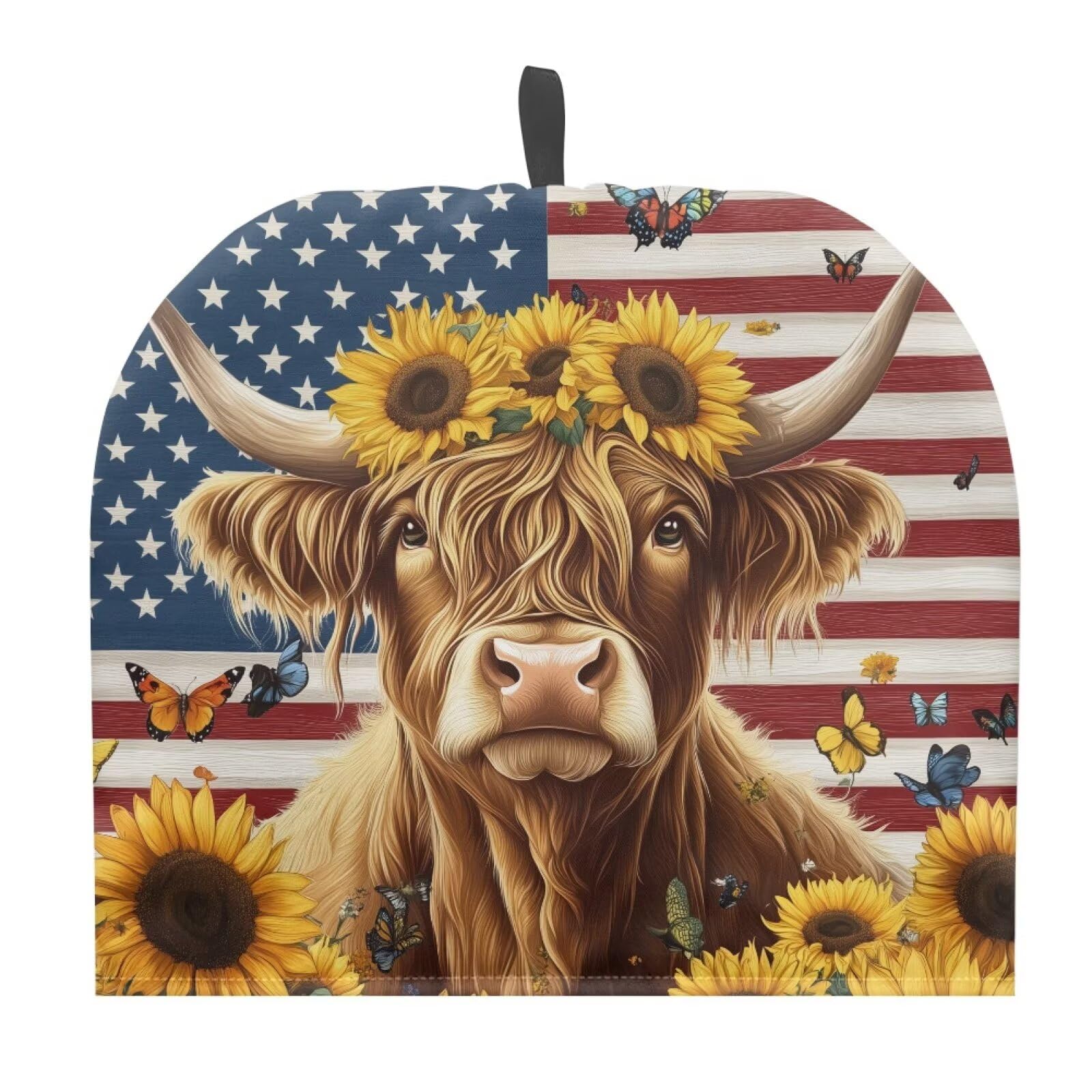 Highland Cow Tea Pot Cover for Teapot American Flag Tea Kettle Cover Keep Warm Tea Cup Dust Proof Teapot Dust Protector for 4th of July