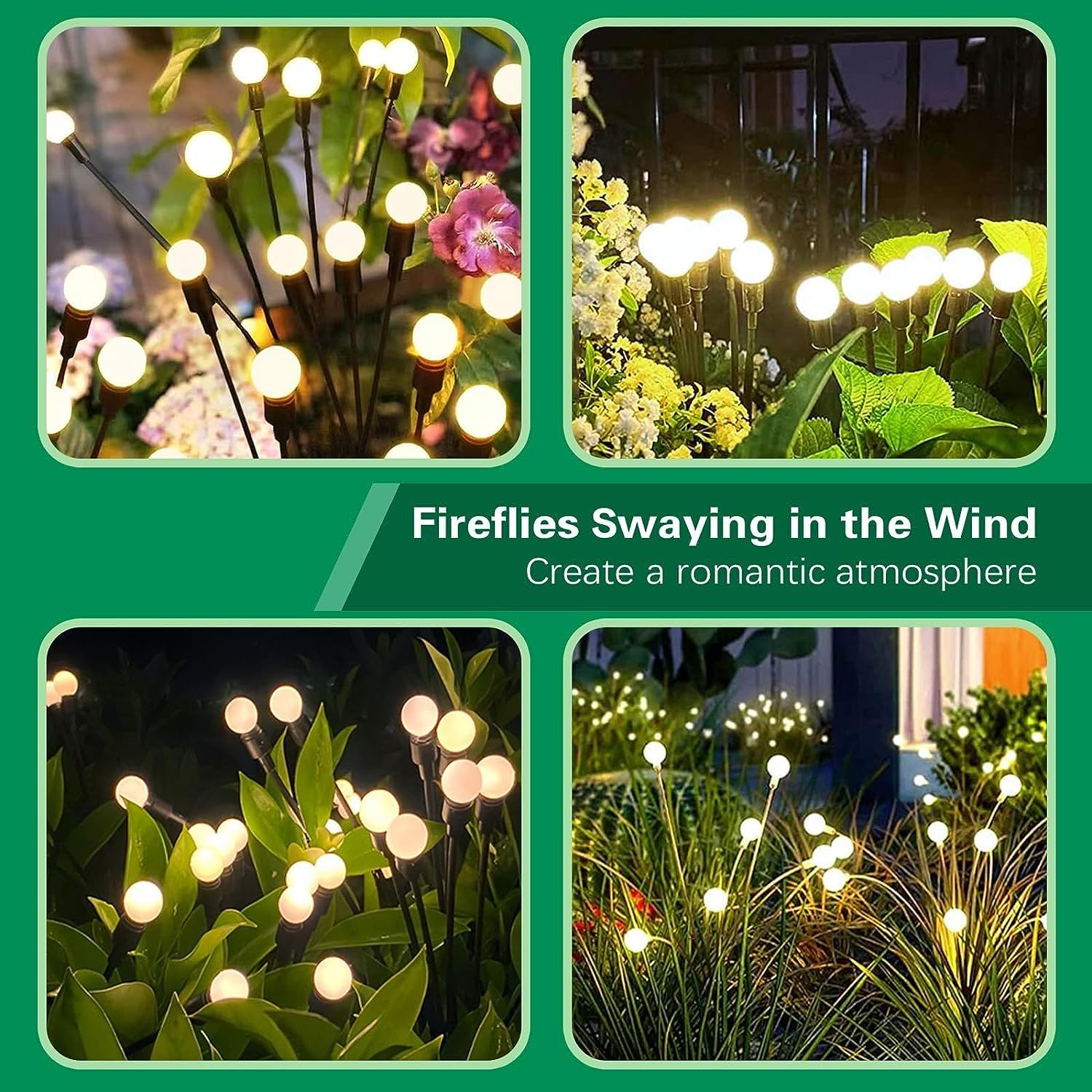 Fagele Solar Lights for Outside Garden?2Pack 16 LED Solar Outdoor Lights? Firefly Garden Lights?Yard Patio Pathway Garden Decoration Lights (4Pcs5)