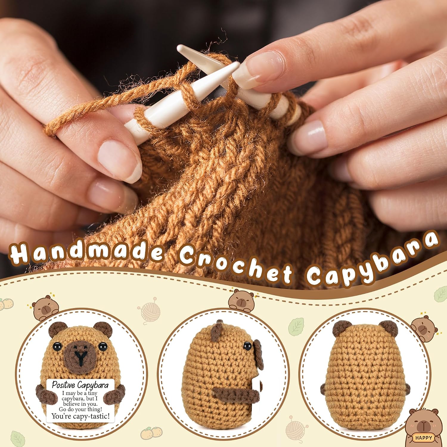 Mini Capybara Birthday Gifts for Teens Boy Girl Boss Day Gifts for Women Men Halloween Boo Basket Stuffers for Kid Positive Crochet Animals Christmas White Elephant Gift for Friends Coworkers Teachers