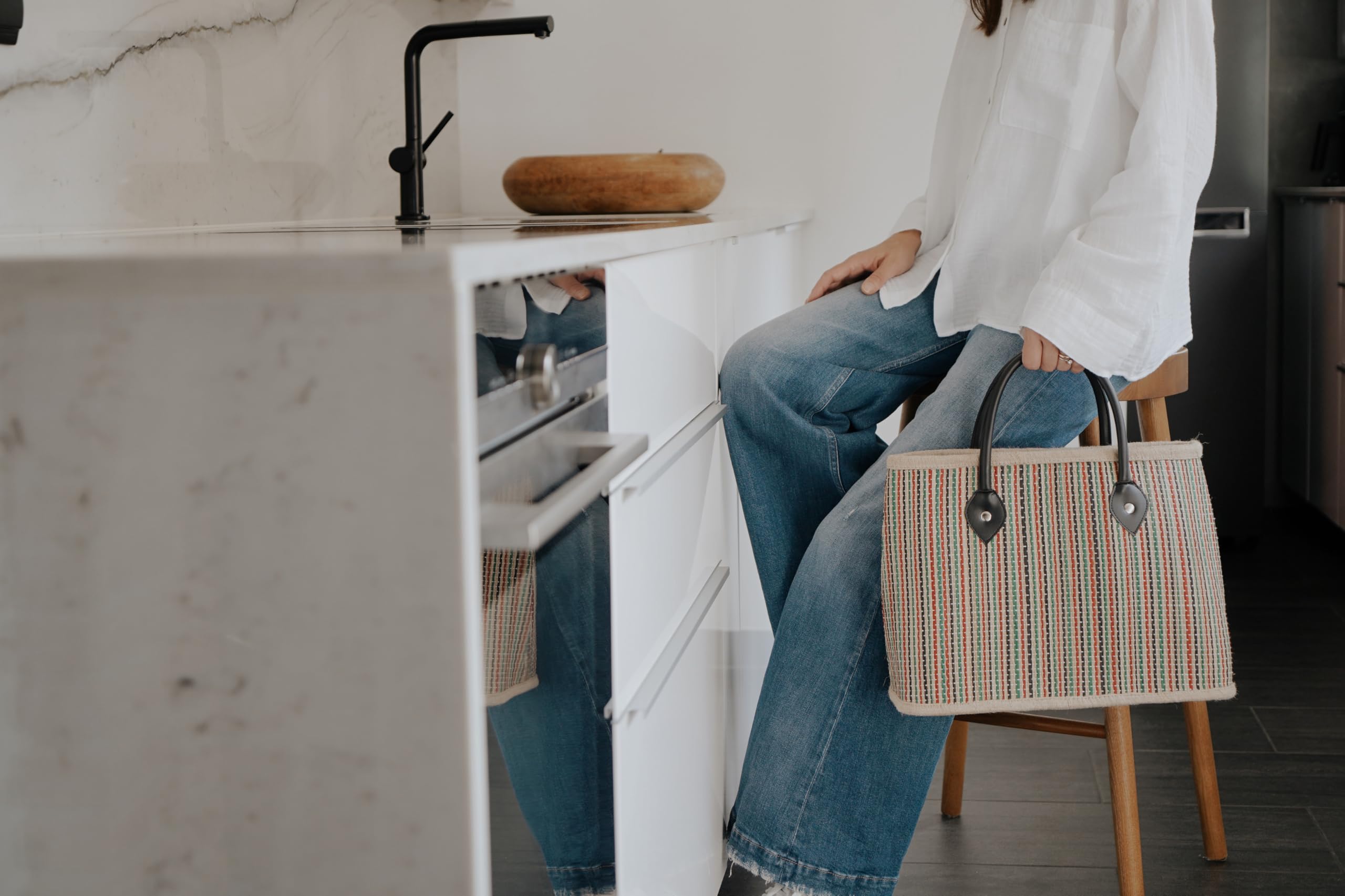 Decorasian Shopping Tasche aus Palmblatt – Handtasche im Shopper Format – Korbtasche für Damen im Boho Stil