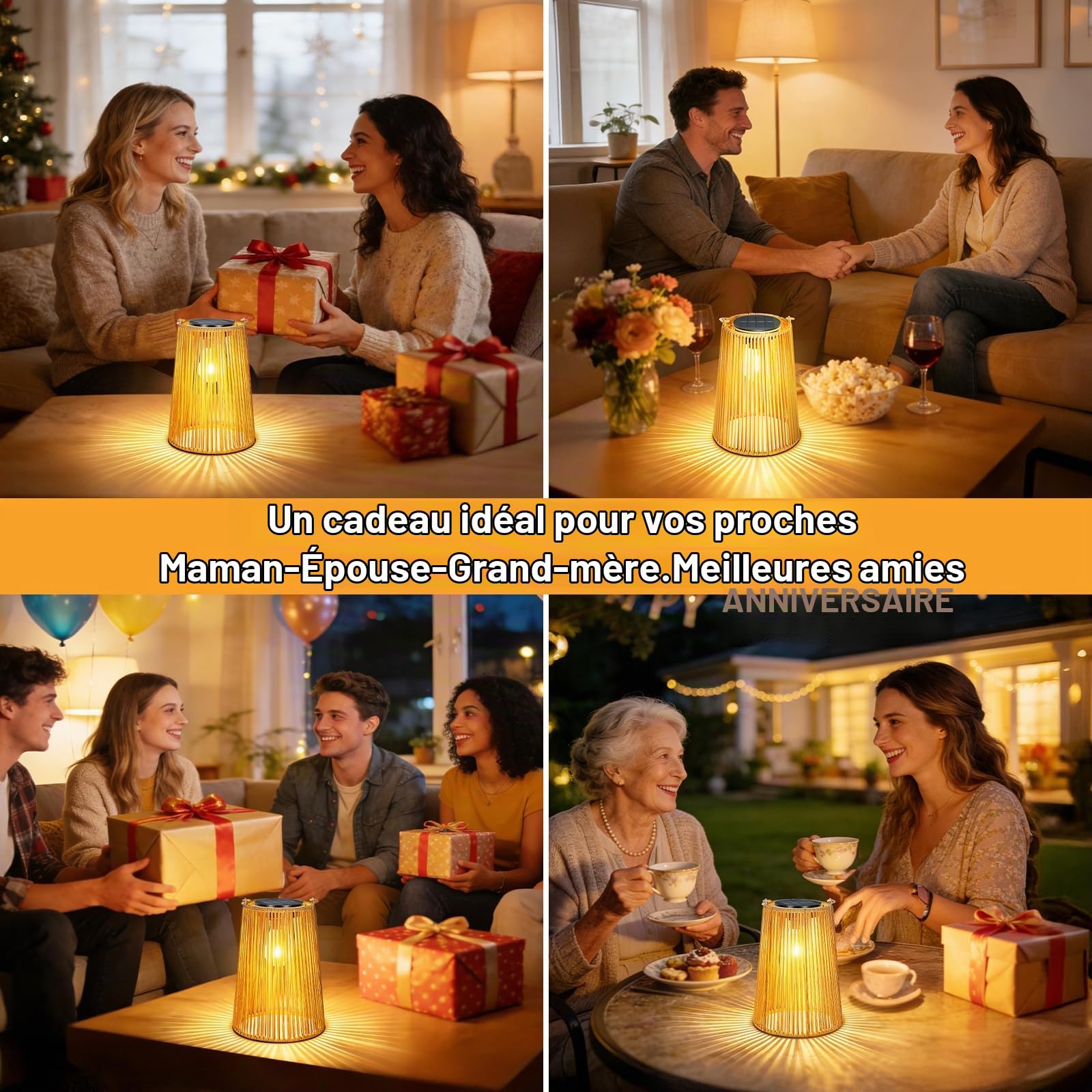 Lanterne Solaire Exterieur en Rotin, Suspendues ou Posables, LED, Étanches, Allumage Automatique, Artisanales et Décoratives pour Jardin, Terrasse, Balcon ou Table