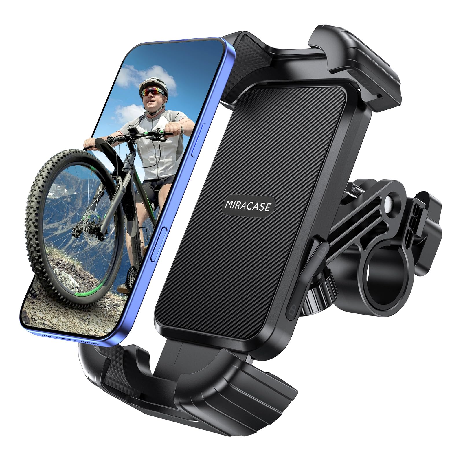 Miracase Uchwyt na telefon komórkowy, rower, uchwyt na telefon komórkowy motocyklowy – 2024 360° uchwyt na kierownicę do iPhone 15 14 Pro Max Plus, SE, 13 12 Pro Max Mini, 11 Pro Max, Xs, XR, X, 8, 7,