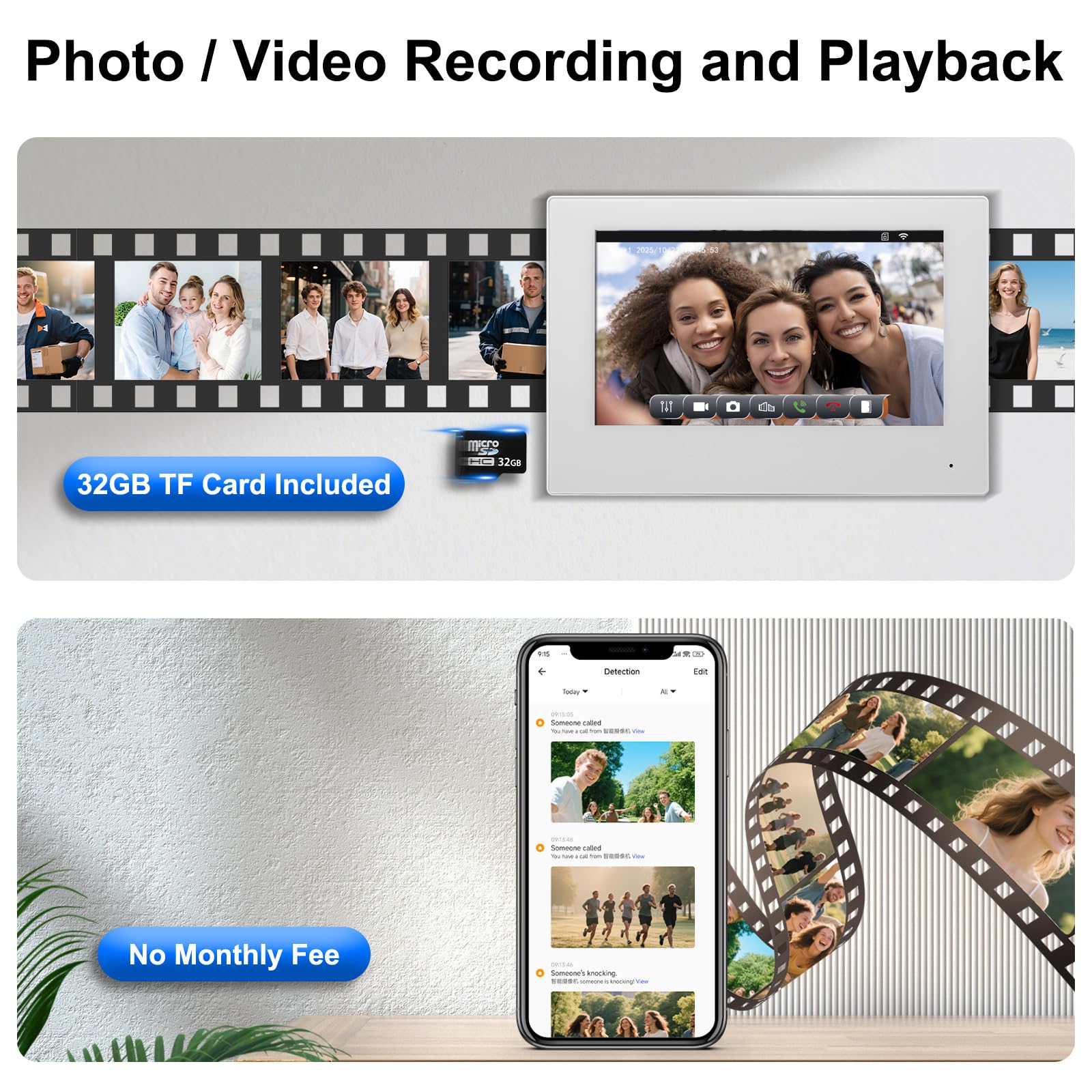 Vidéophone Intelligent WiFi Tuya 2 Fils, 1080P Caméra Vidéo avec Moniteur Écran Tactile de 7", Audio Bidirectionnel, Déverrouillage via APP &Carte RFID, Détection de Mouvement, Étanche IP65