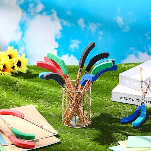 Miniatura 5 de Geyee 18 lápices de hockey y borradores, lápices de palo de hockey para niños, decoraciones de fiesta temática deportiva para fanáticos del deporte,