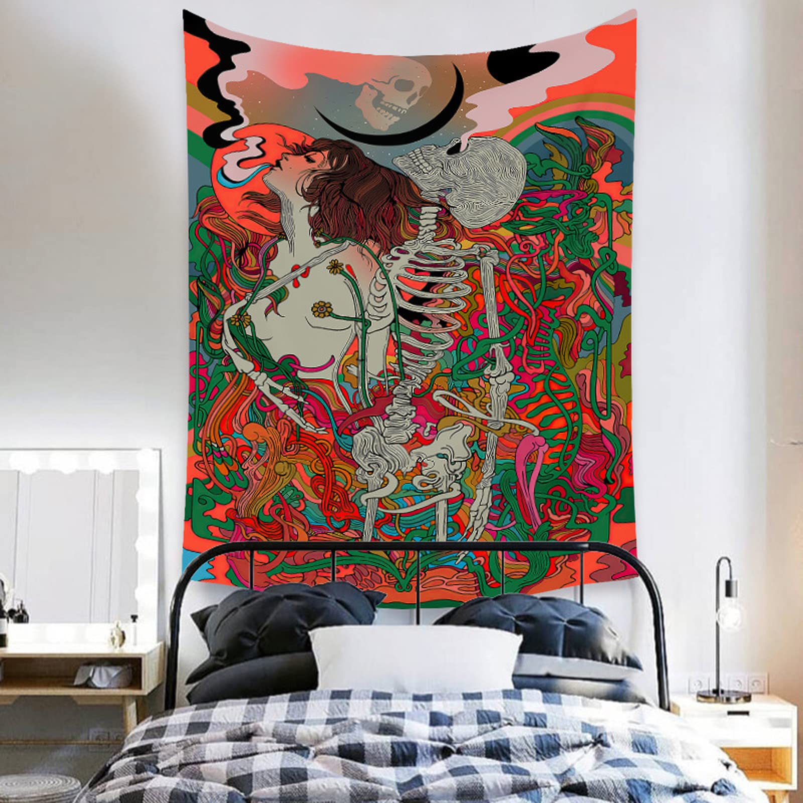A.Monamour Tapisserie Murale Geisha Japonaise Vintage – Tenture Mandala Floral Élégante 130x153 Cm