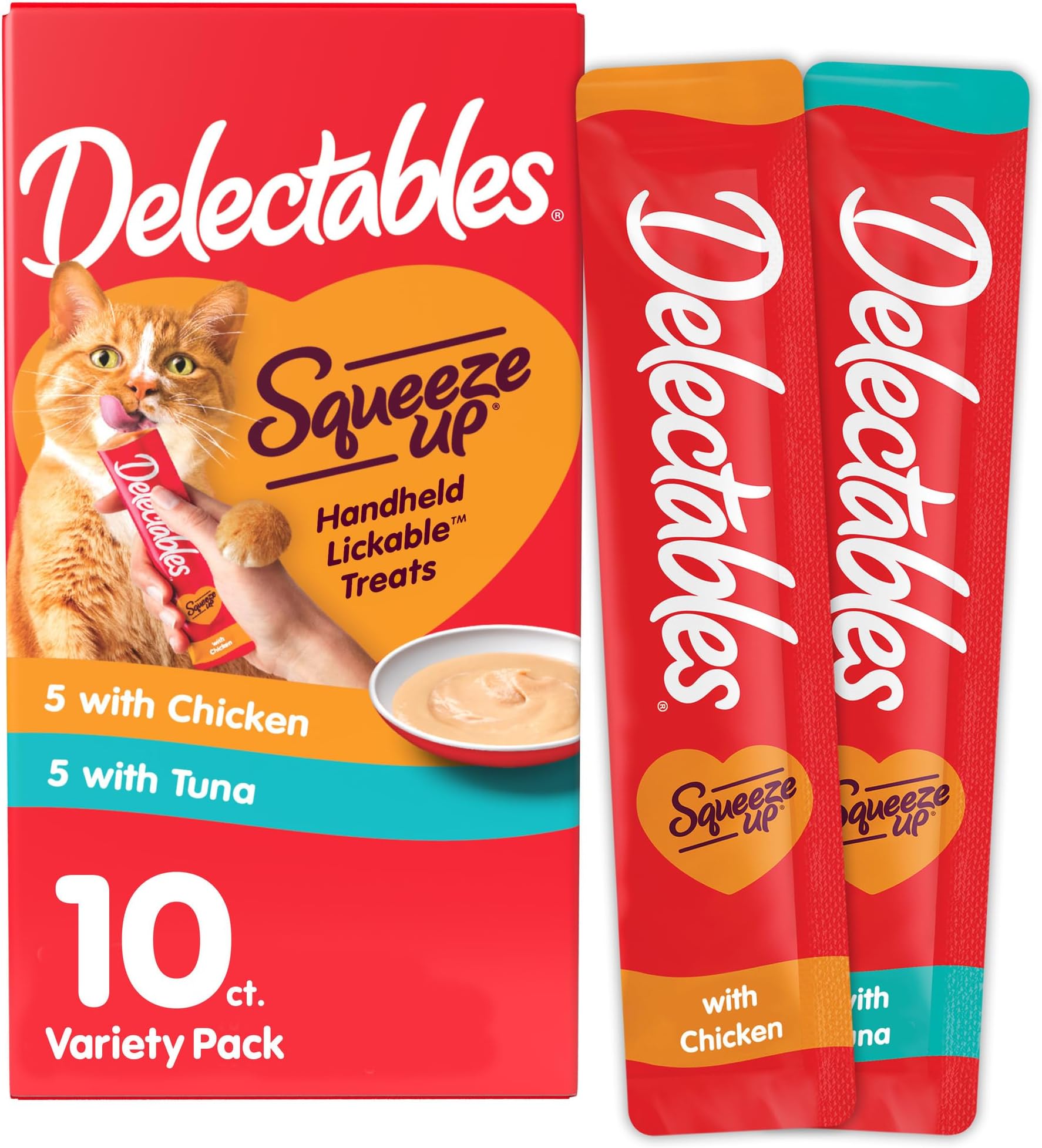 Hartz Delectables Squeeze Up Interactive Lickable Wet Cat Treats for Adult & Senior Cats, Chicken & Tuna, 10 Count,5 oz