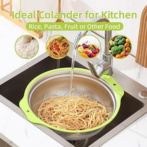 Miniatura 2 de Colador de acero inoxidable microporoso, lavadora de arroz de gran capacidad de 5 cuartos con tazón para mezclar, juego de cuencos coladores de