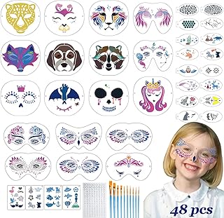 28 pc Painting Brushes for Kids Face Painting, Halloween Facial Painting Stencils Makeup Painting Templates Body Painting Stencils DIY Art Tattoo Stencils Template