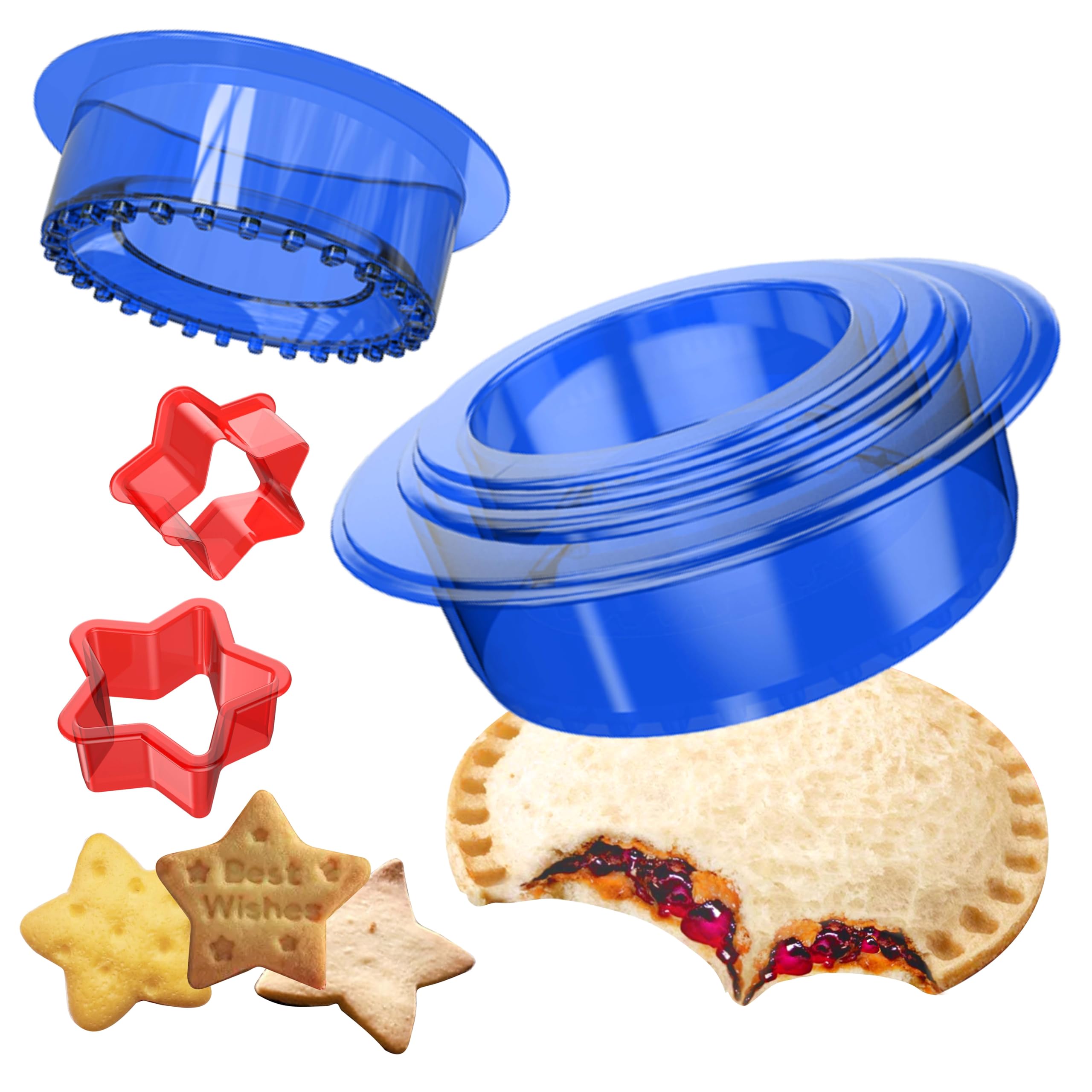Tribe GlareDecruster Sandwich mold Maker Sandwich Cutter Sealer for and DIY Bread Pancake Maker Kids cookie cutter Lunch Lunchbox and Bento Box of Childrens Boys Girls Gift Package (Blue& star)