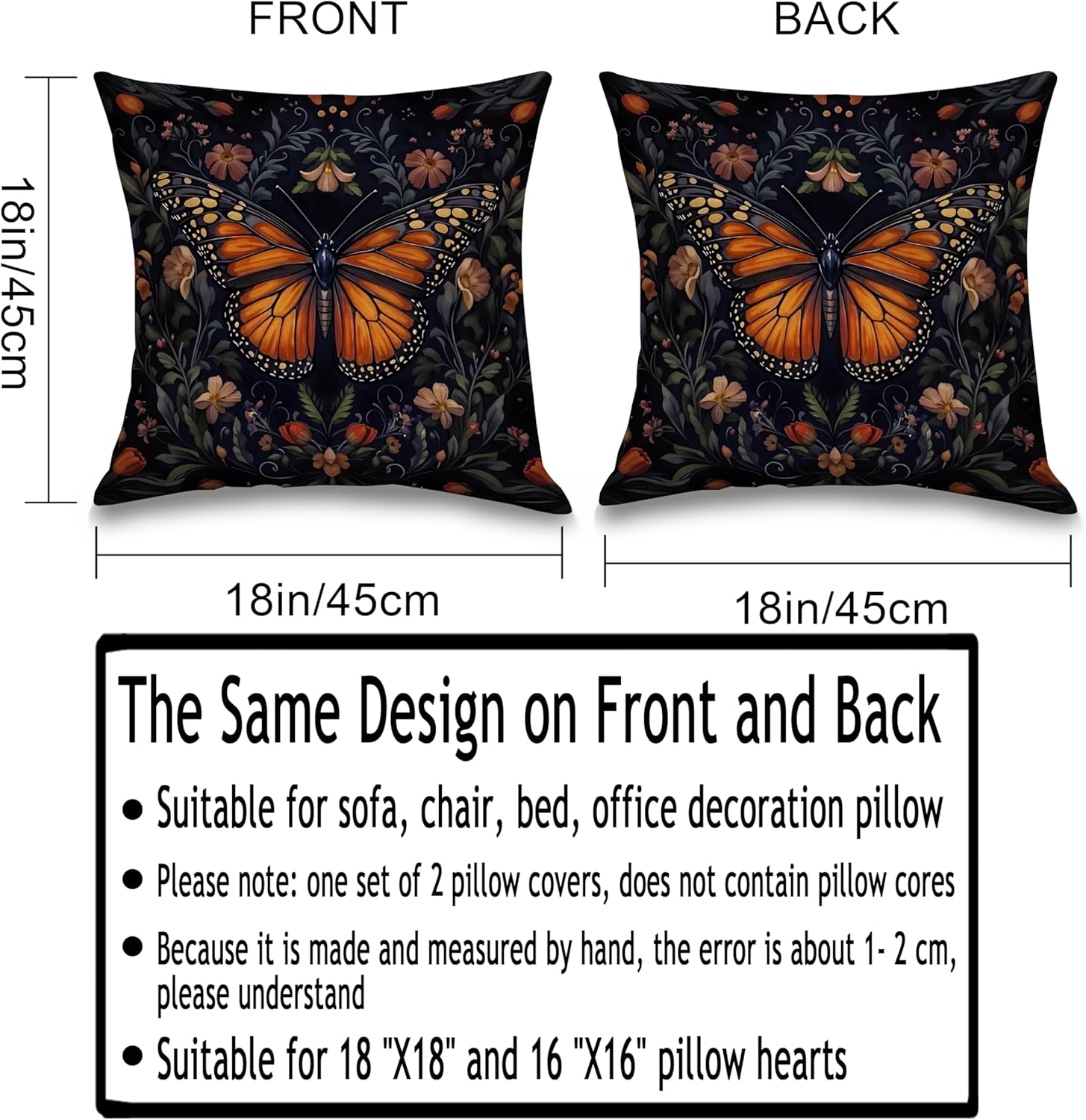 Gothic Moth Pillow Cover - Abstract Modern Pillow Covers Themed Decorative for Couch Sofa Bed Living Room Bedroom 18x18 inches Set of 2, Goth Gifts Throw Pillow Covers - Image 2