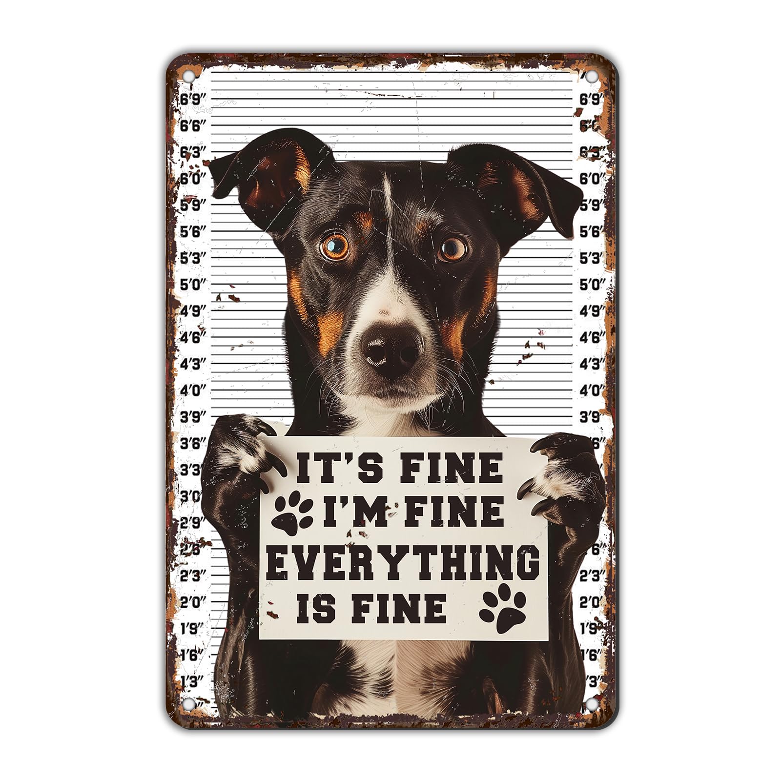 Anceky I'm Fine Everything Is Fine Dog Metal Sign Retro Tin Signs Wall Decor for Farmhouse Home Bedroom Garden Office 12×8 Inch