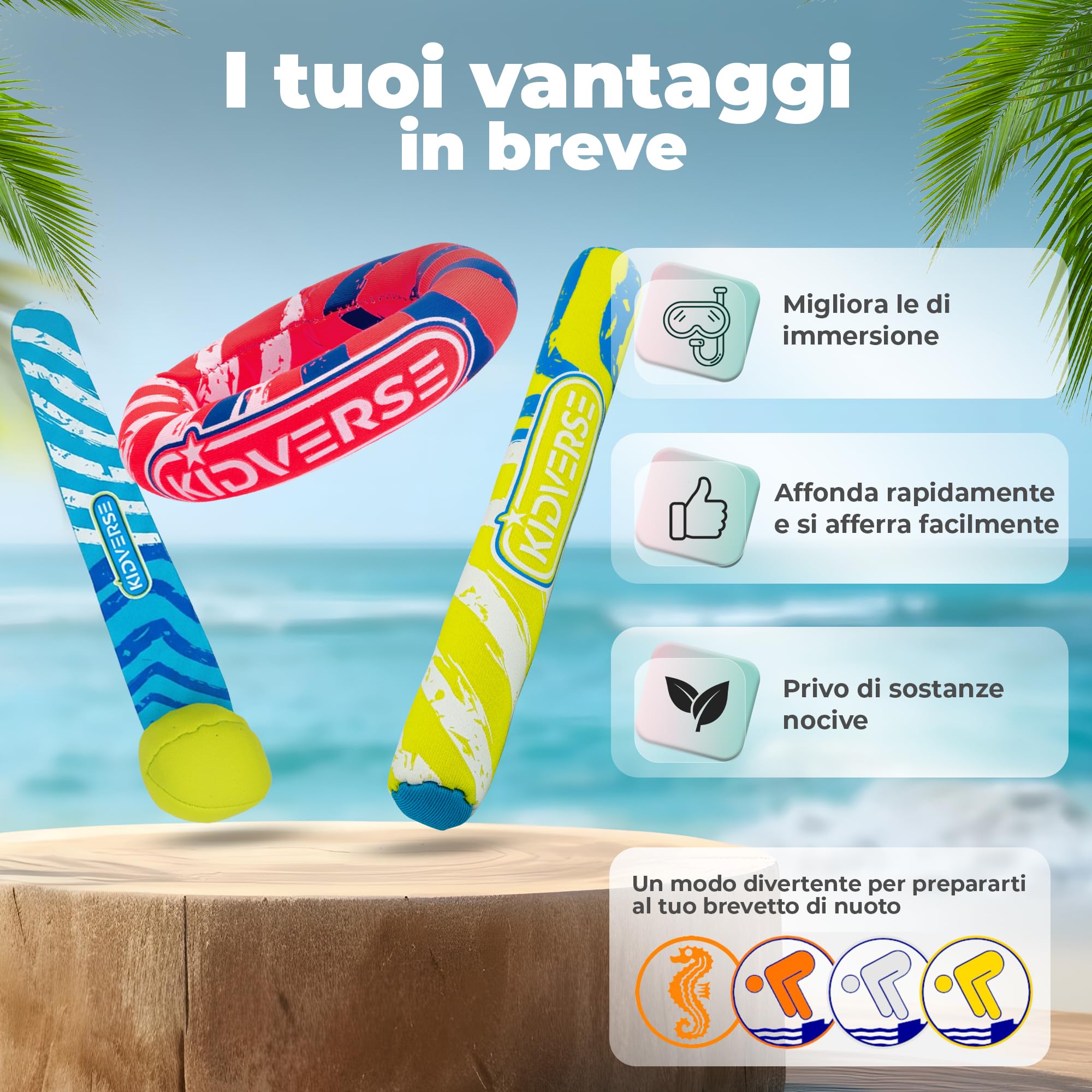 KIDVERSE Giochi Subacquei per Bambini - Giocattoli Acquatici Testati - Gioco Subacqueo in Neoprene Bambini - Colorati Giochi da Piscina per Imparare a Immergersi (Kit subacqueo)