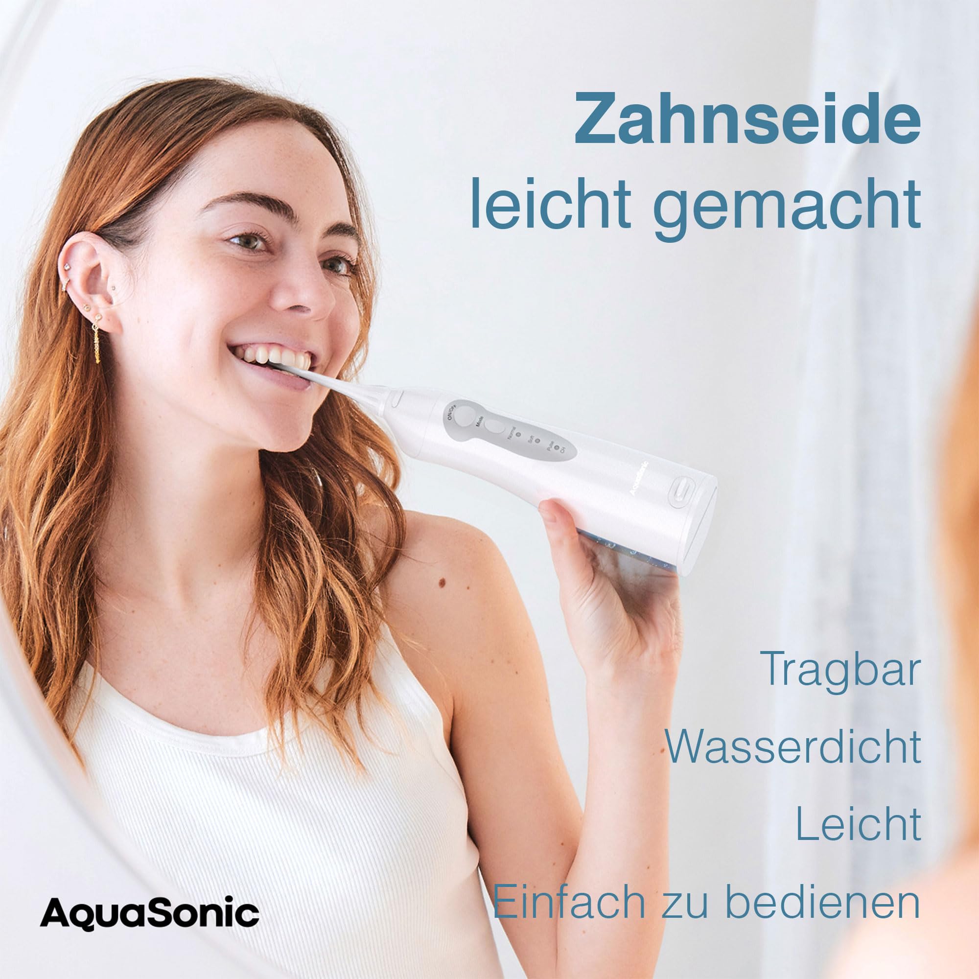 AquaSonic Aqua Flosser Kabellose Munddusche, wiederaufladbarer Water Flosser zur Zahnreinigung, wasserdichter tragbarer Oral Irrigator mit 5 Düsen für Zahnspangen, Zuhause & Reisen