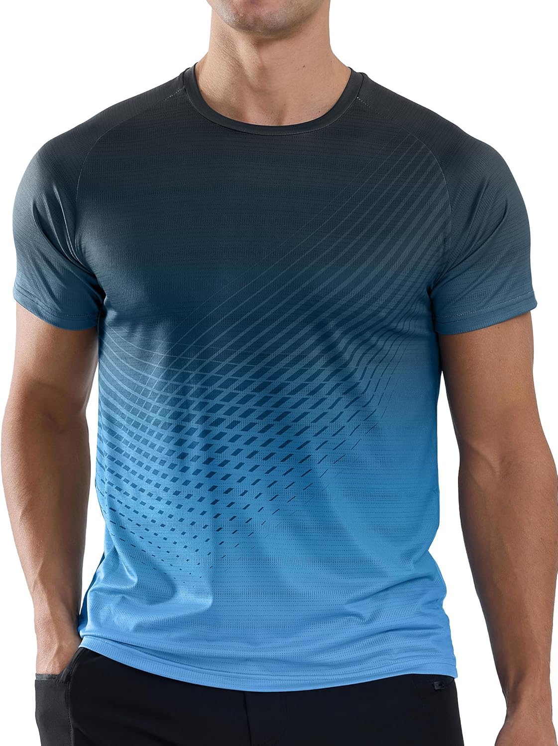 Men's Athletic Running T-Shirts Quick Dry Gym Workout Shirts Moisture Wicking Short-Sleeve Lightweight Sports Tee Tops